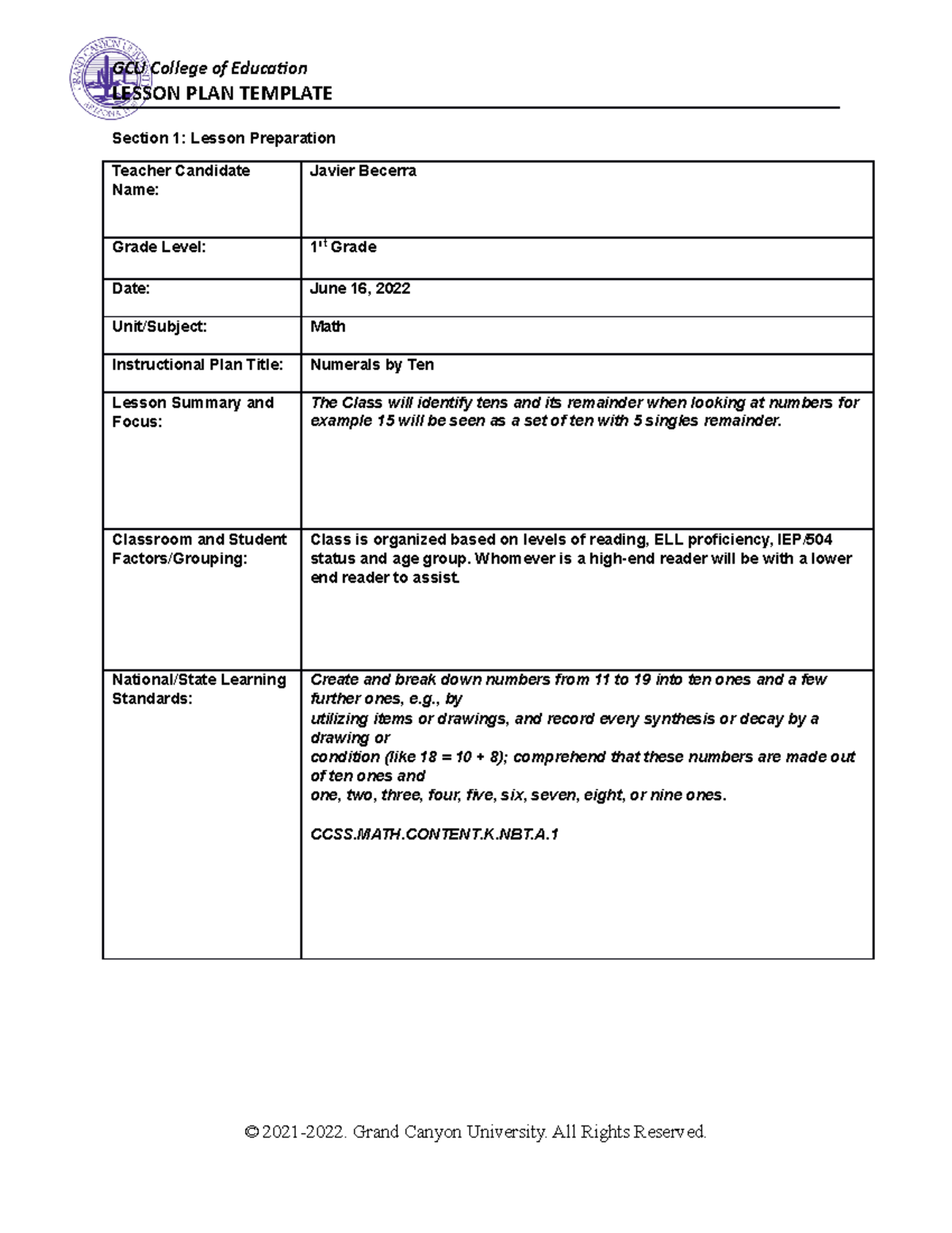 Coe-lesson-plan-template week 5 - LESSON PLAN TEMPLATE Section 1 ...