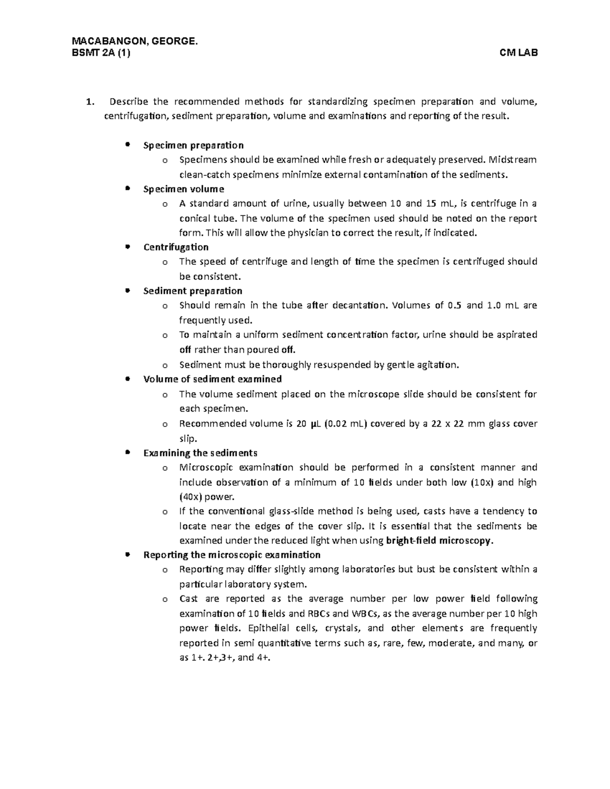 Recommended methods for Standardizing Specimen Preparation and Volume ...