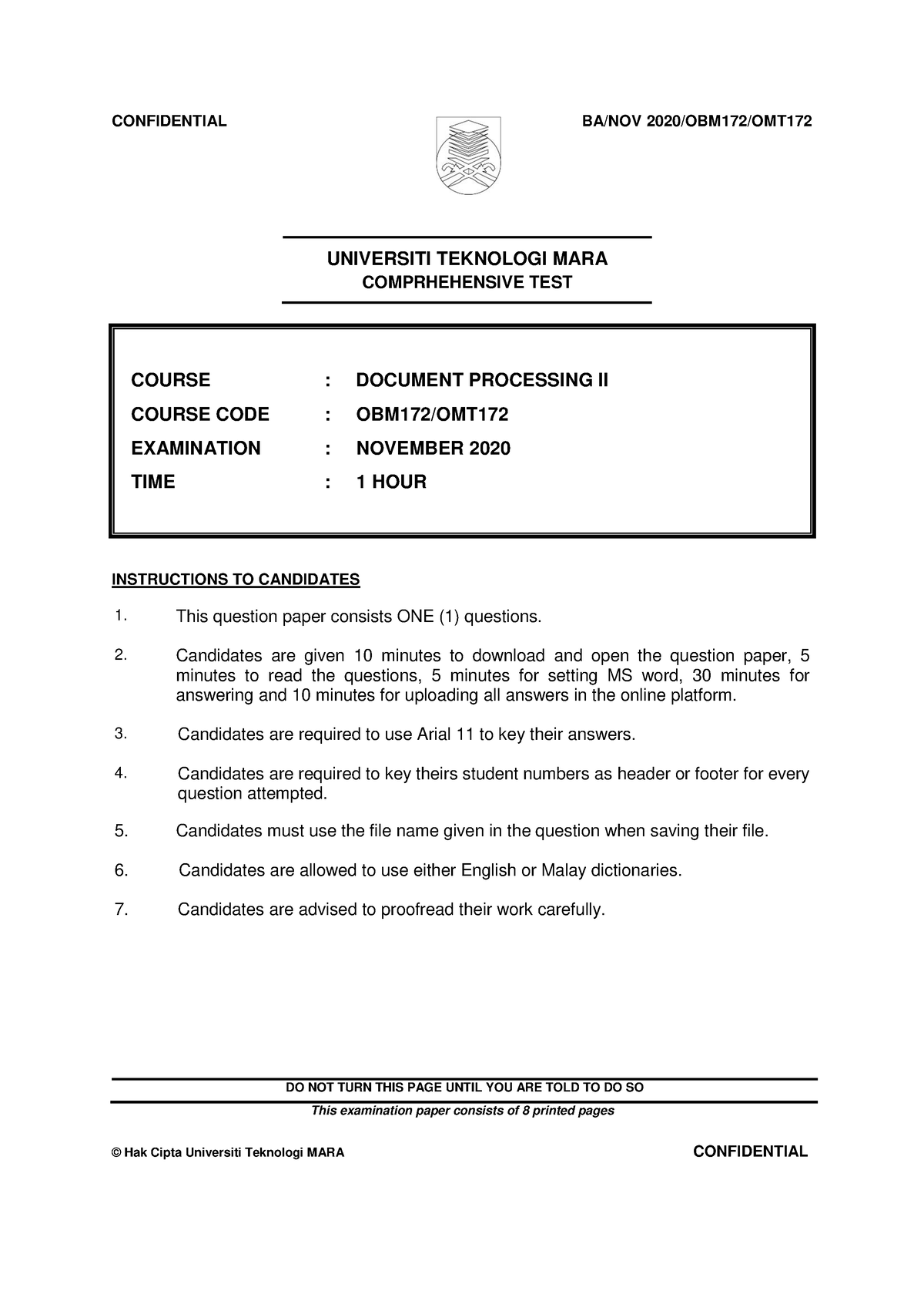 Online Graded TEST BL - business letter - CONFIDENTIAL BA/NOV 2020 ...