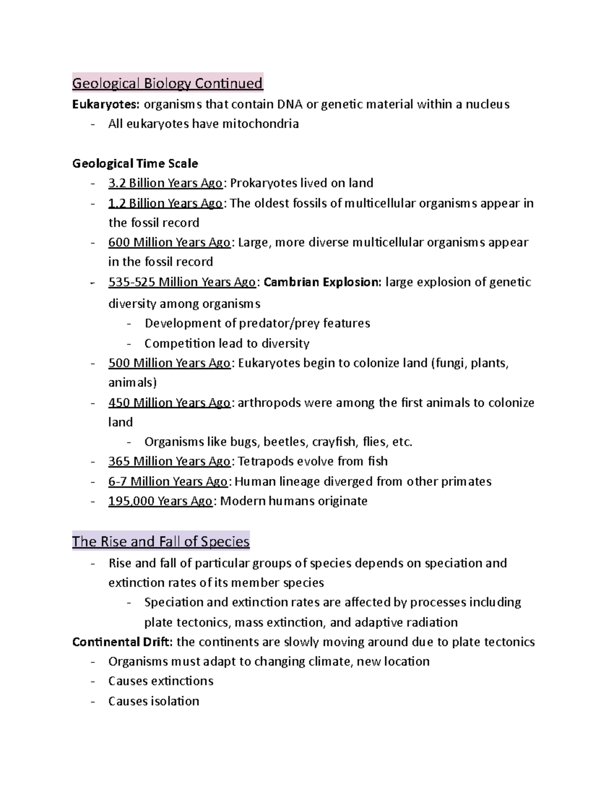 BIOL 141 Lecture Notes - Exam 2 Part 1 - Geological Biology Continued ...