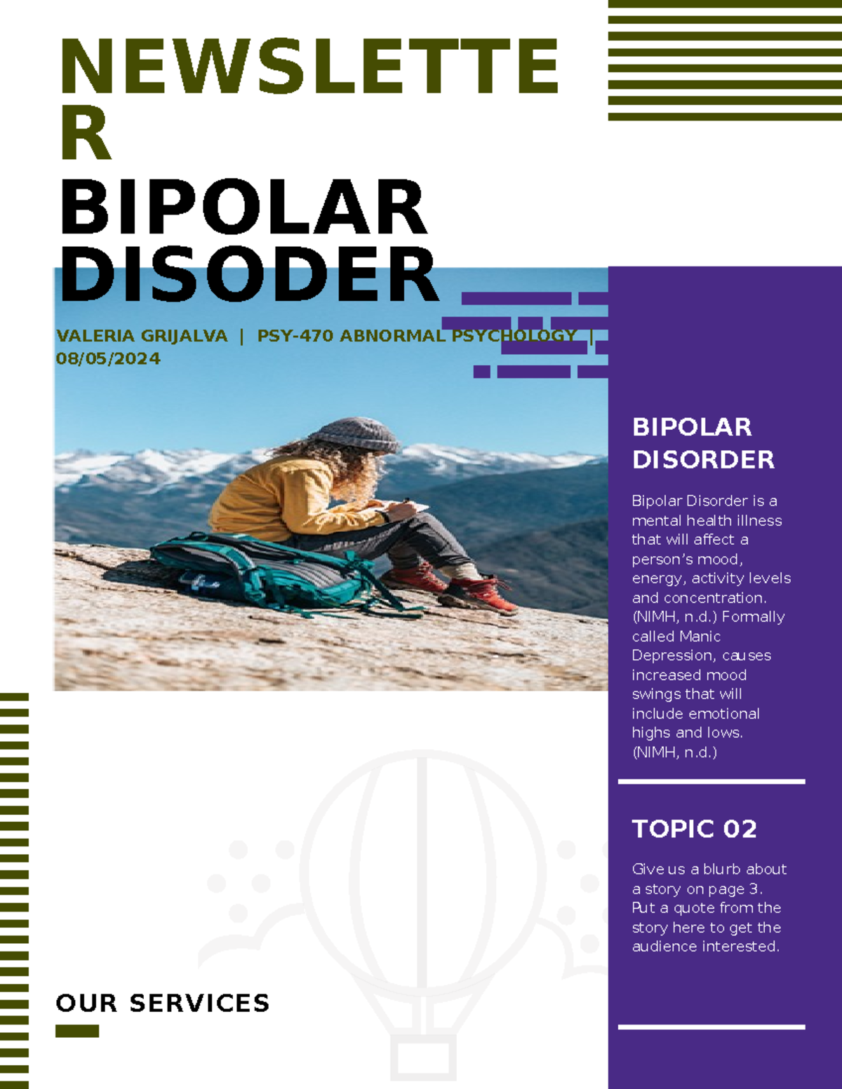 Newsletter- Bipolar - Was given an A - NEWSLETTE R BIPOLAR DISODER ...