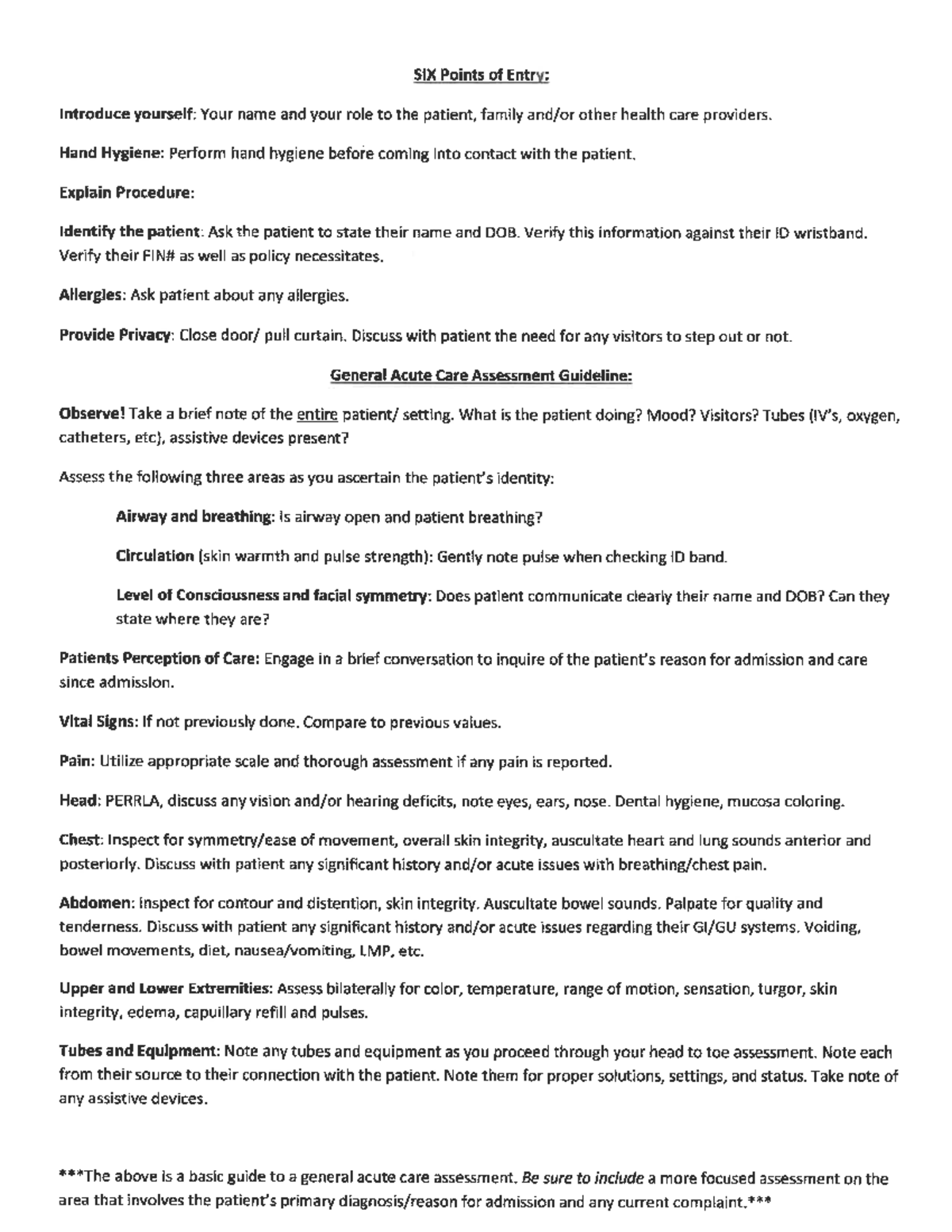 Acute Assessment guidelines - NUR1021C - Studocu