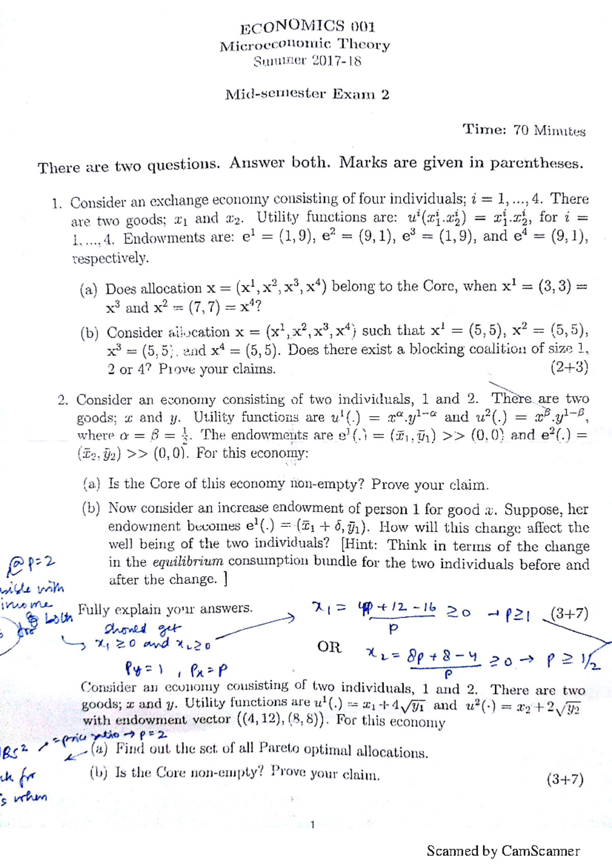 001 Mid Term 2 - Scanned by CamScanner ECONOMICS 001 Microeconomic ...