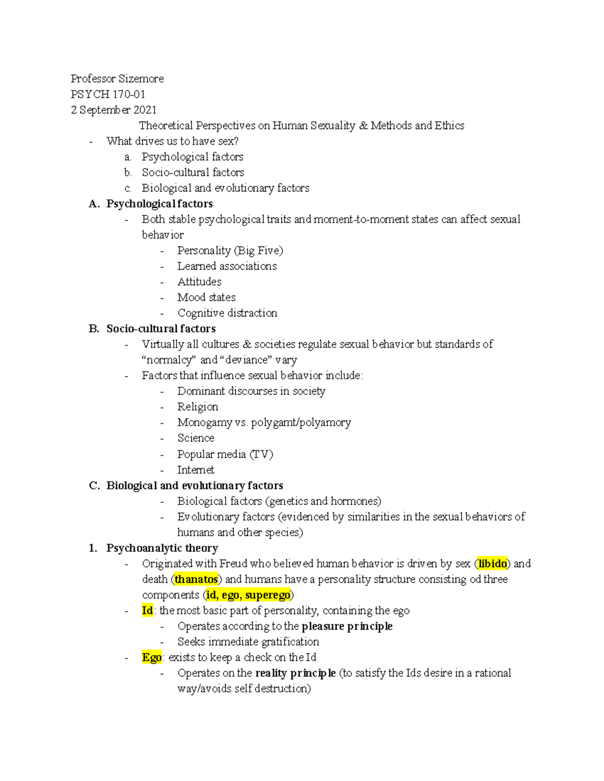 PSYCH 170-01 (3) Theoretical Perspectives ON Human Sexuality & Methods ...