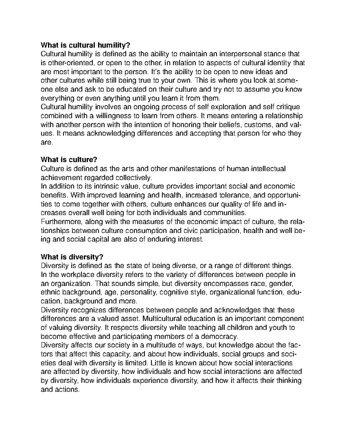 SW840 midterm - Grade: 95 - What is cultural humility? Cultural ...