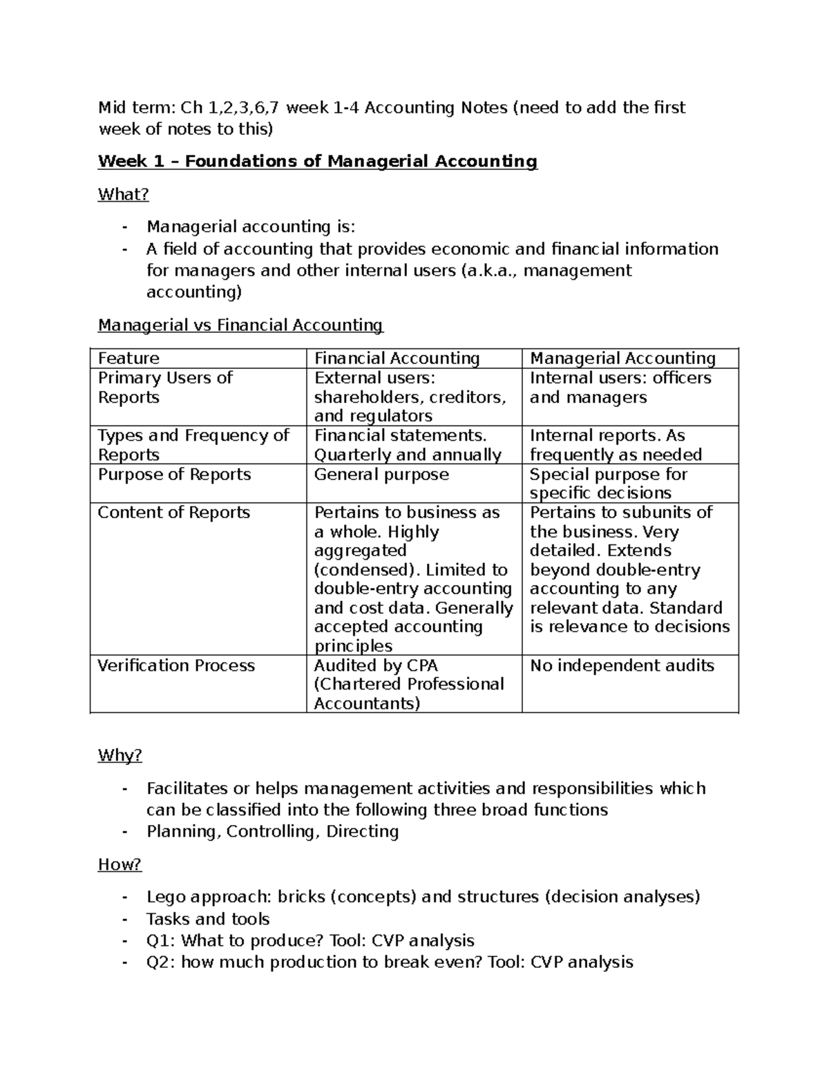 Accounting Notes - k., management accounting) Managerial vs Financial ...