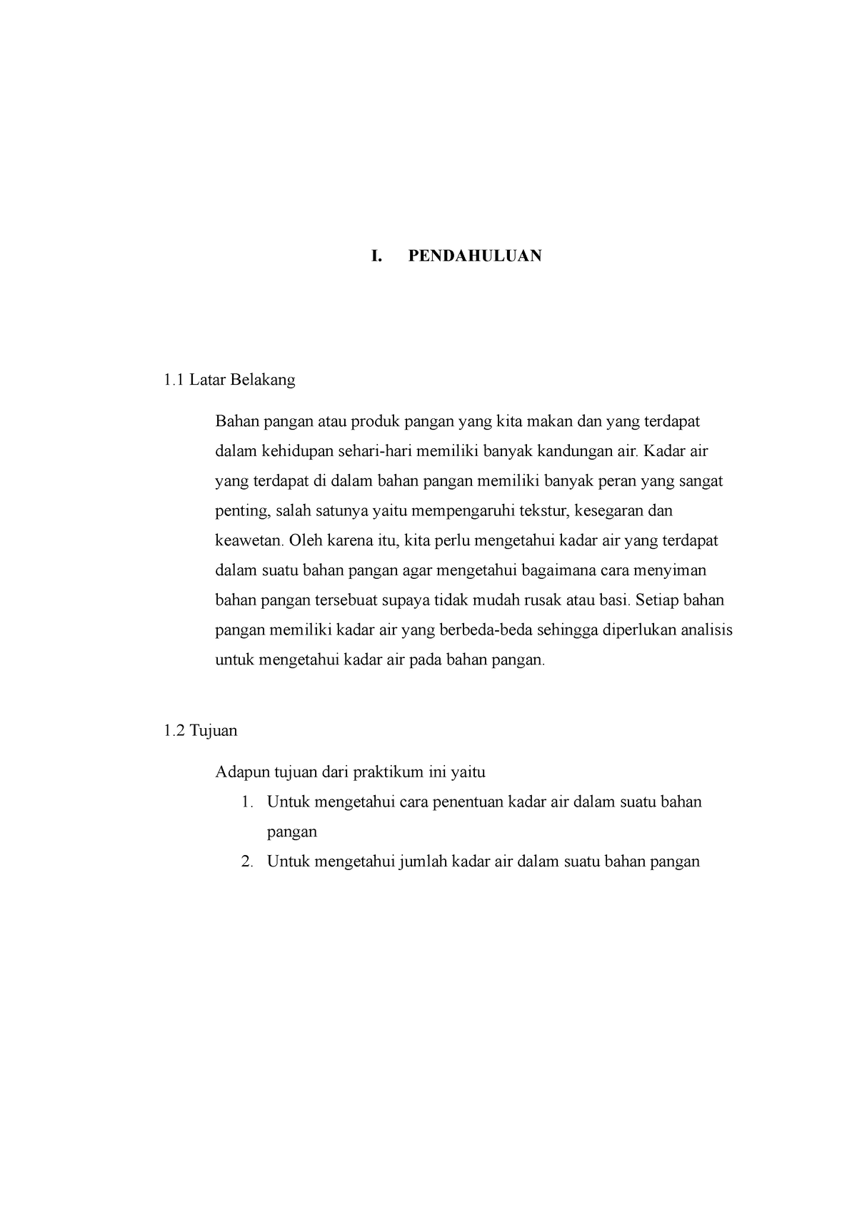 Analisis Kadar Air I Pendahuluan 1 Latar Belakang Bahan Pangan Atau