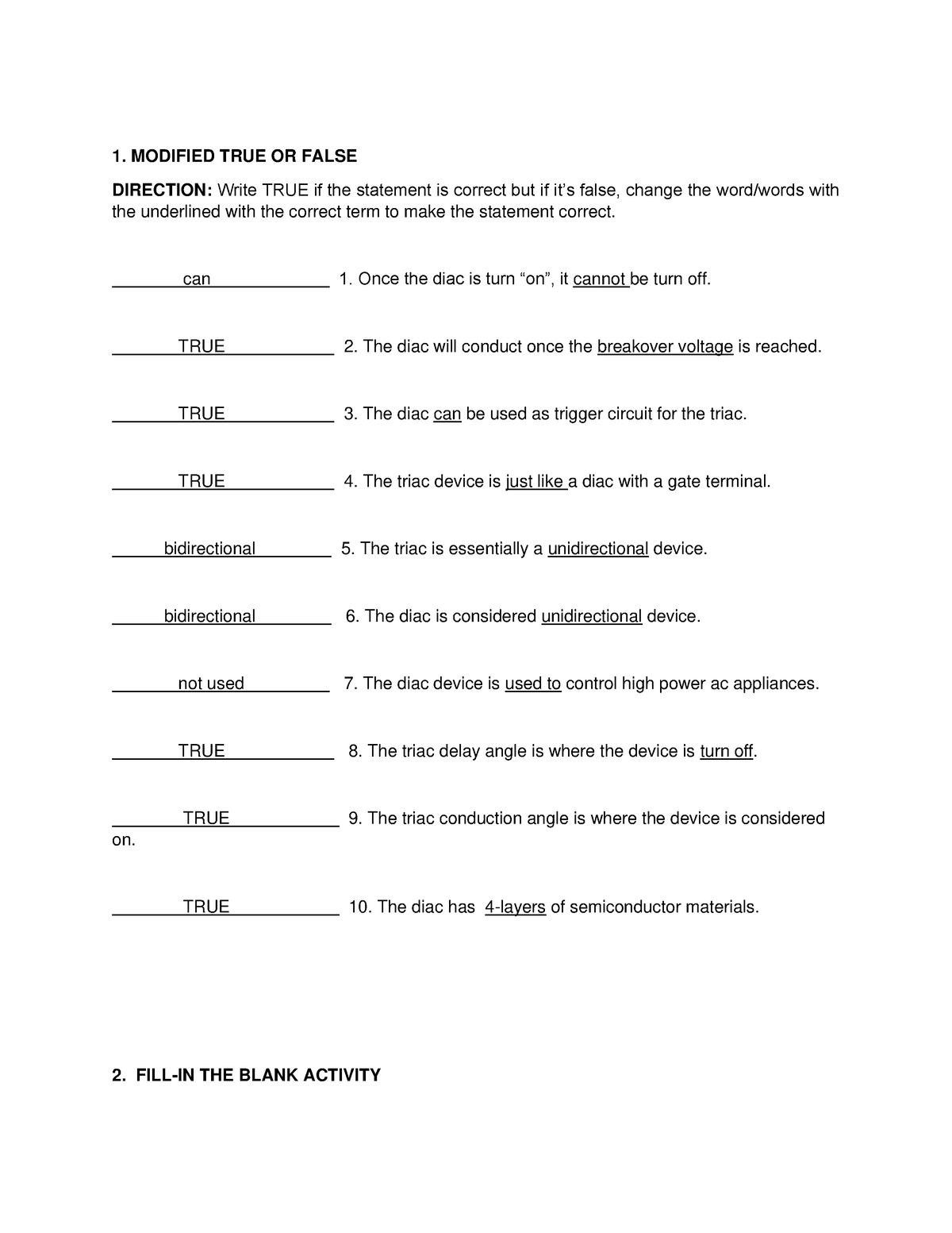 Modified TRUE OR False - 1. MODIFIED TRUE OR FALSE DIRECTION: Write