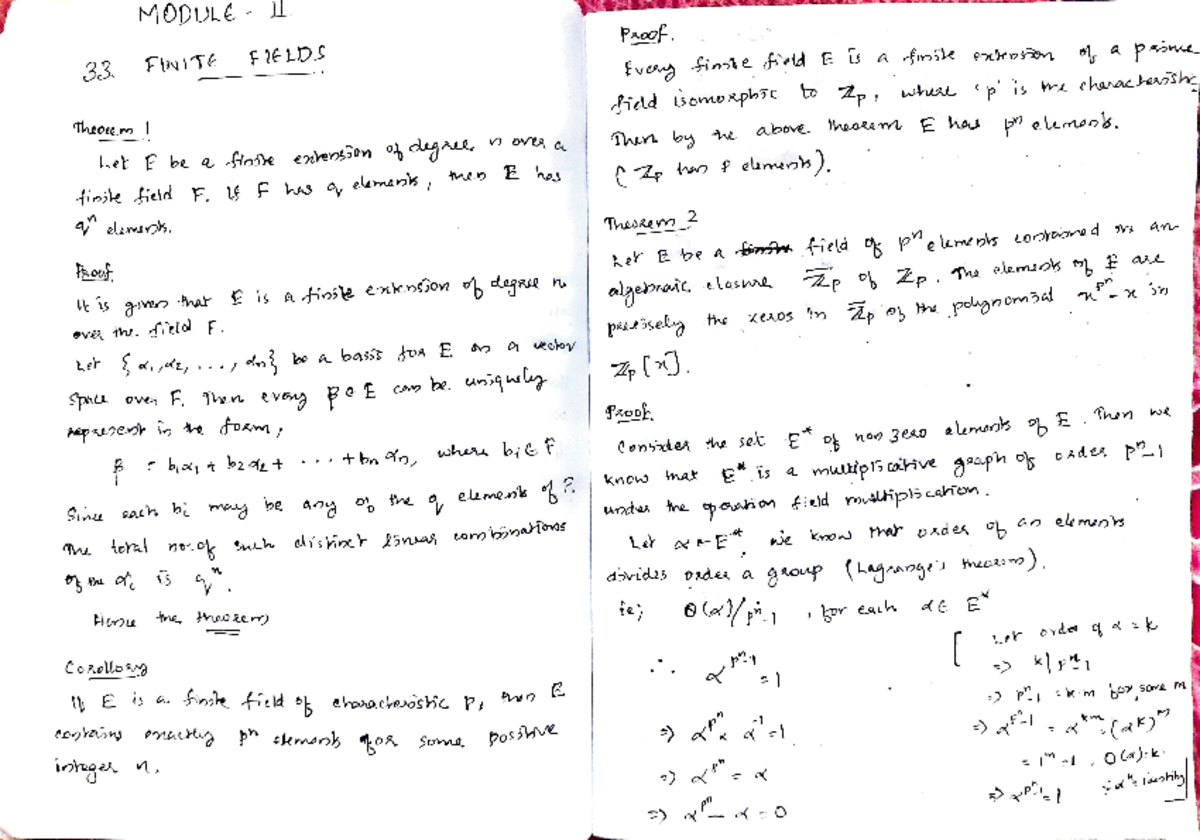 Algebra -finite fields - MODULe L ####### ProoF FiNITE F1¬ LDS ...
