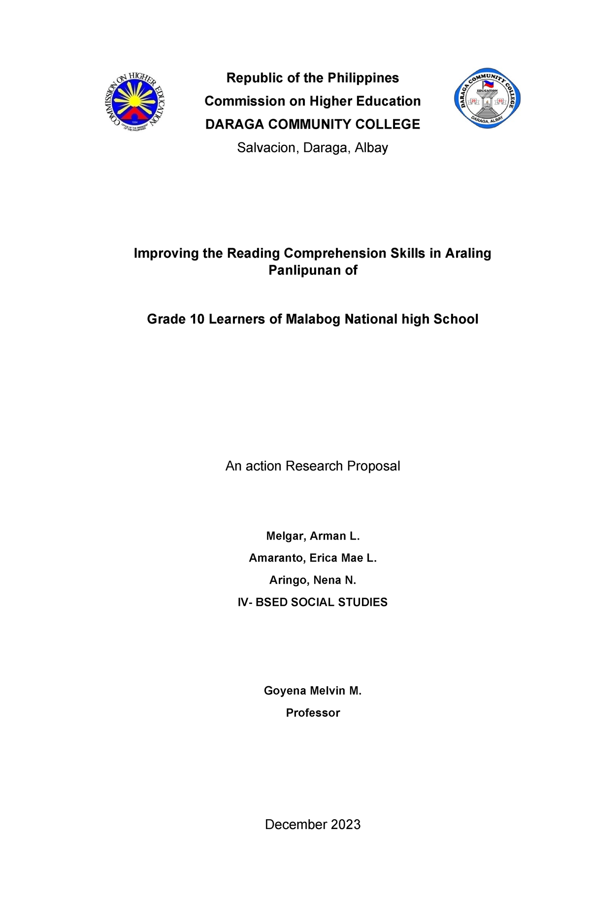 Action Research BSED Social Studies Republic of the Philippines