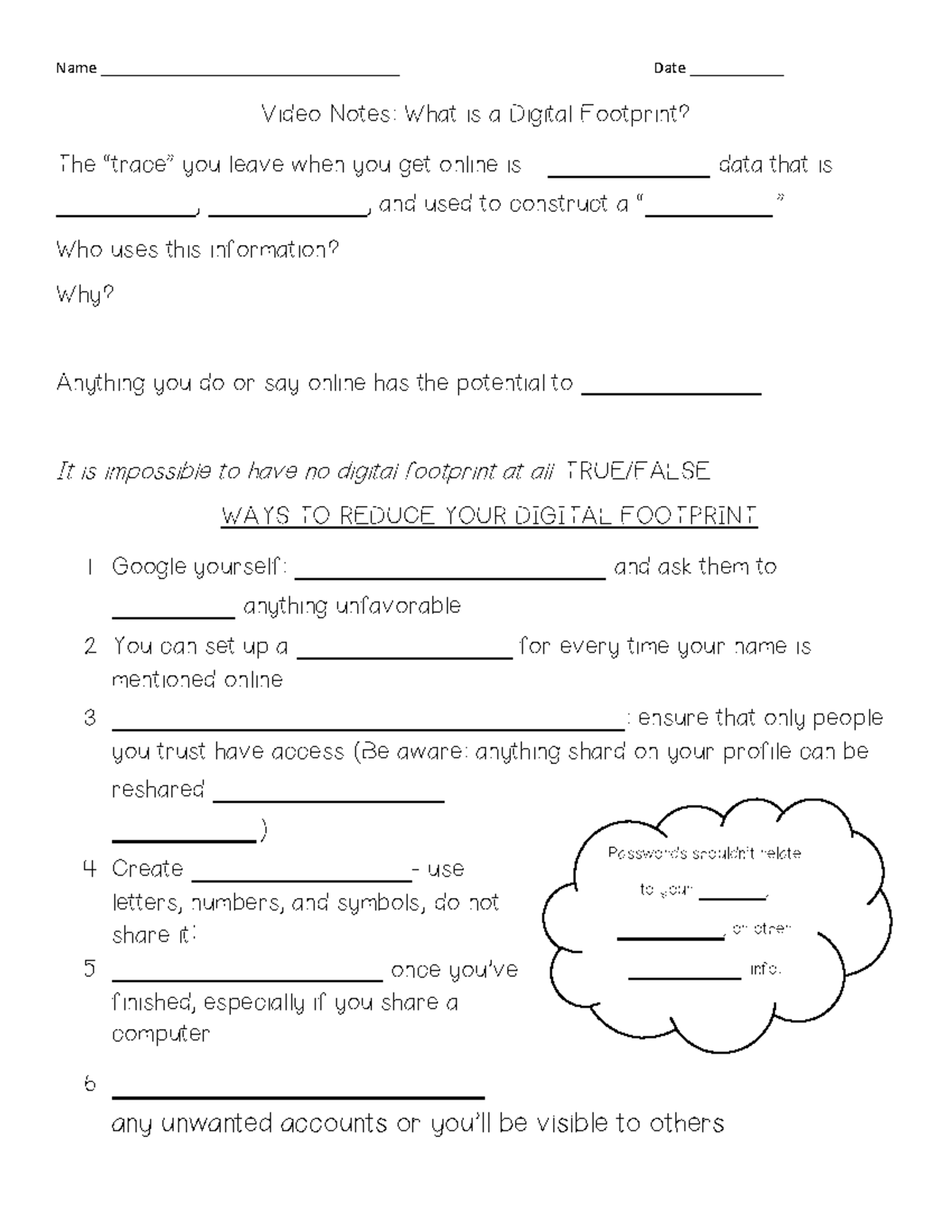 Digital Footprint notes Name ___________________________________ Date