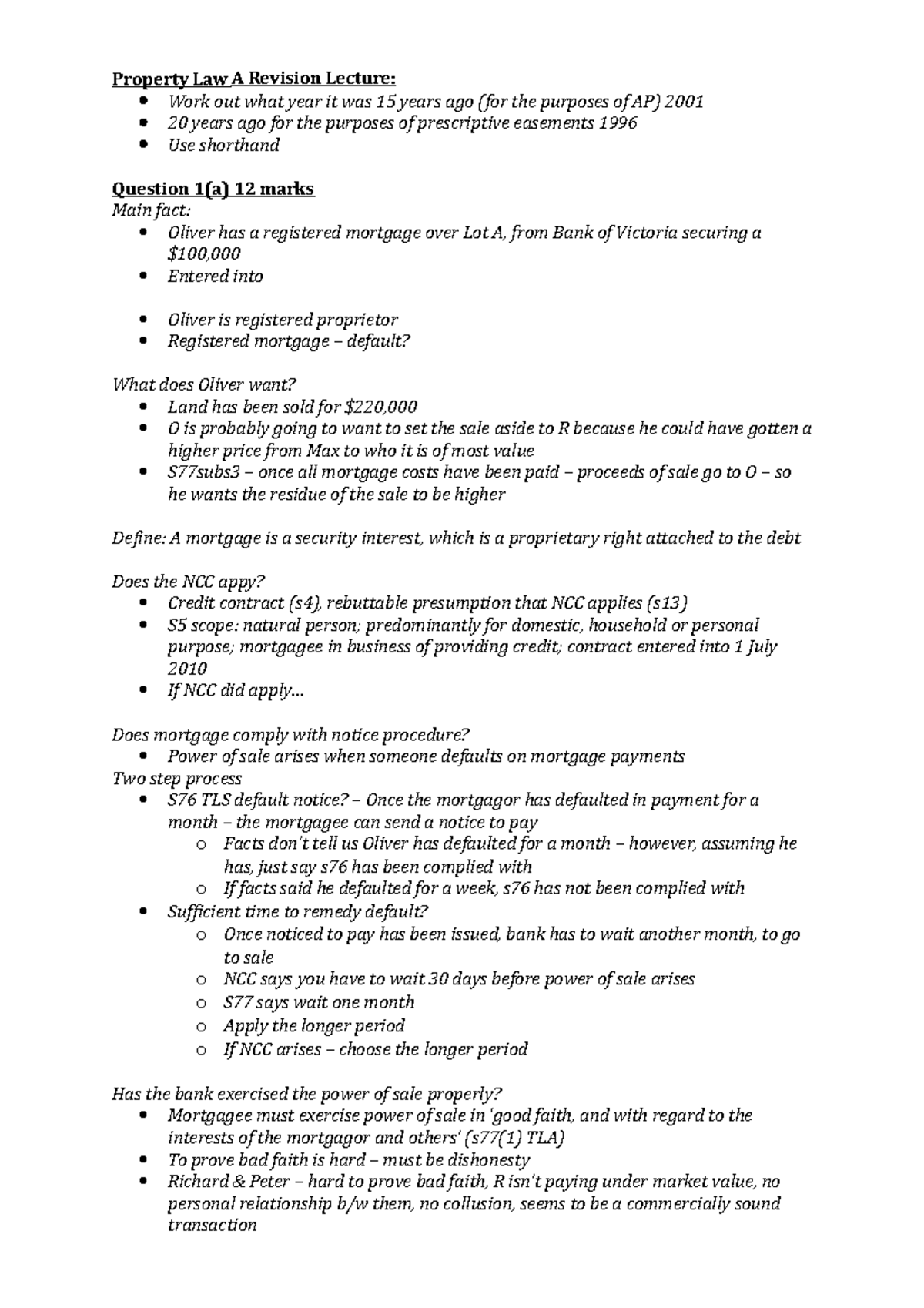 Property Law A Revision Lecture would render land unfit as to its