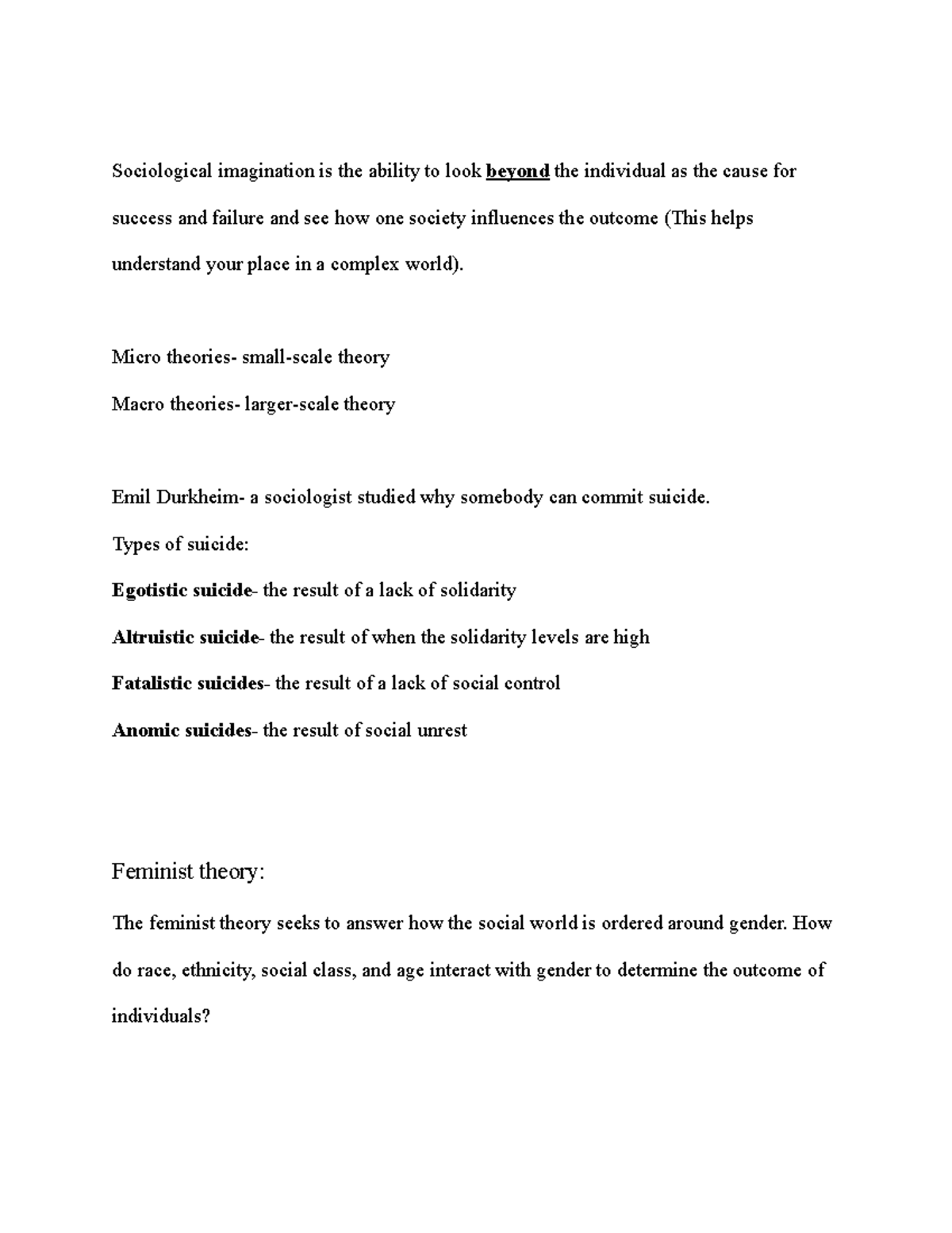 Sociology notes 2 - Sociological imagination is the ability to look ...