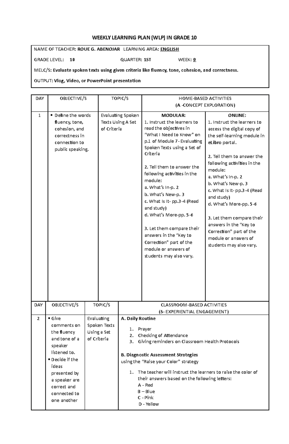 Eng10 Wlp Week 9 Q1 M7 This Is A 3rd Quarter Module The Content Of