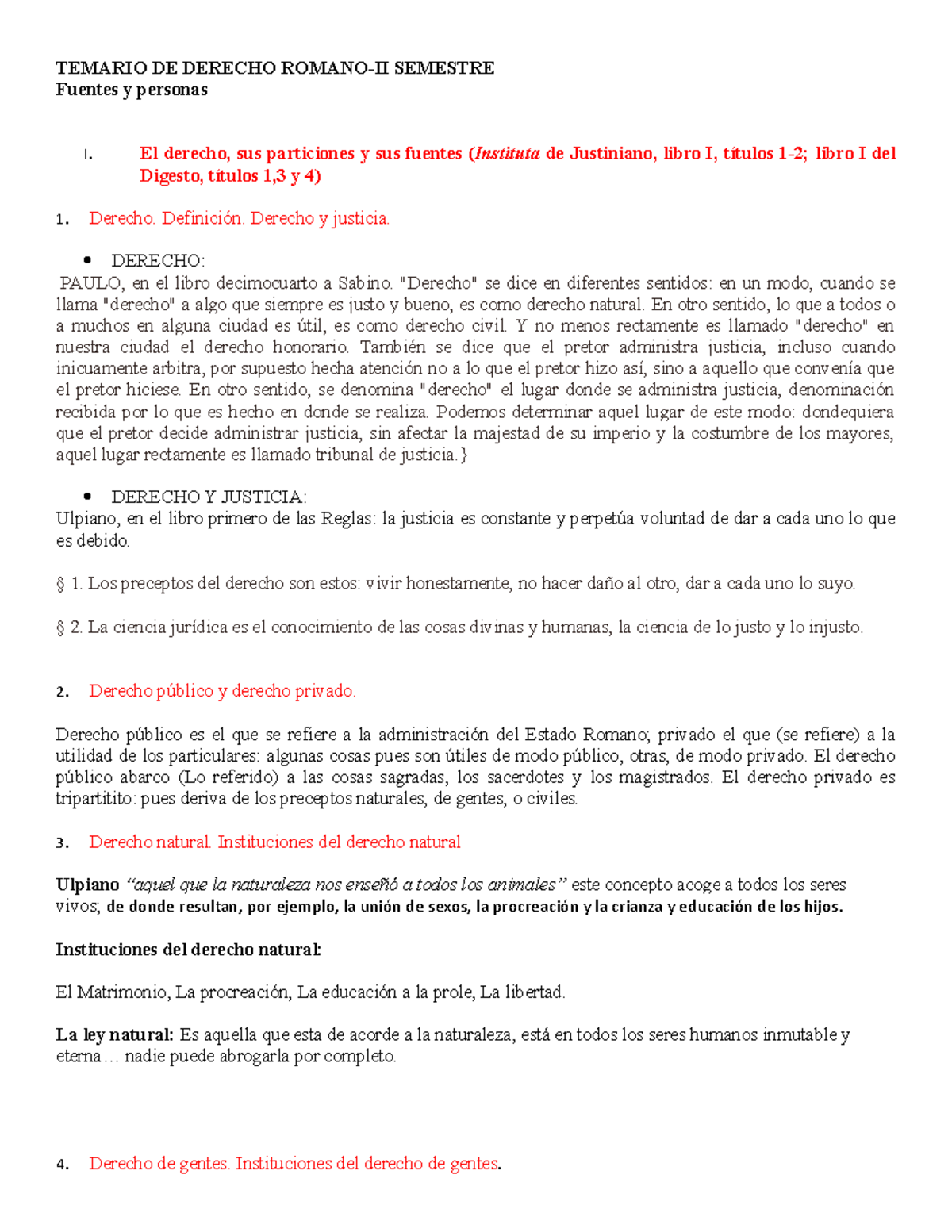 Temario-derecho-romano - TEMARIO DE DERECHO SEMESTRE Fuentes Y Personas ...