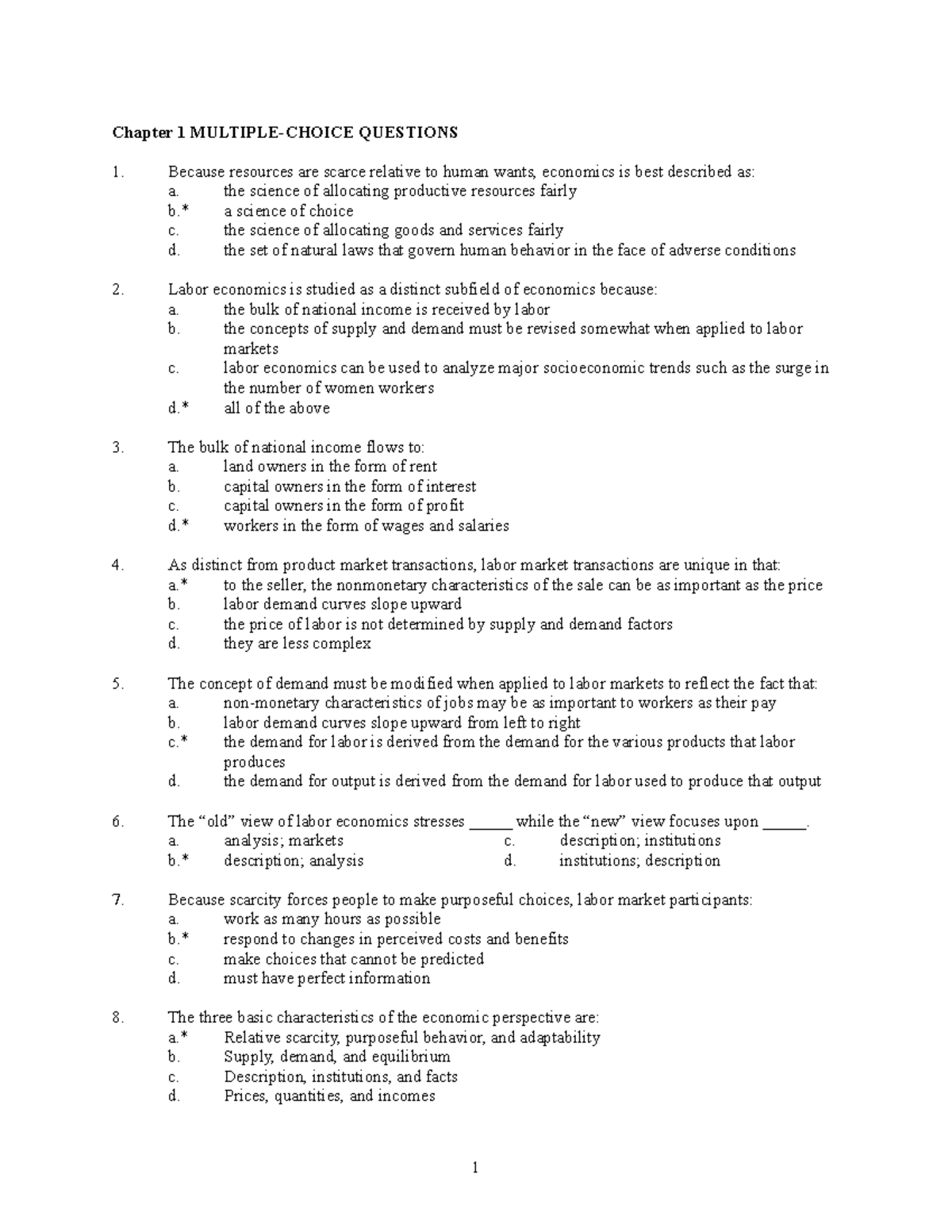 Labor ch 1 - So easy - Chapter 1 MULTIPLE-CHOICE QUESTIONS Because ...