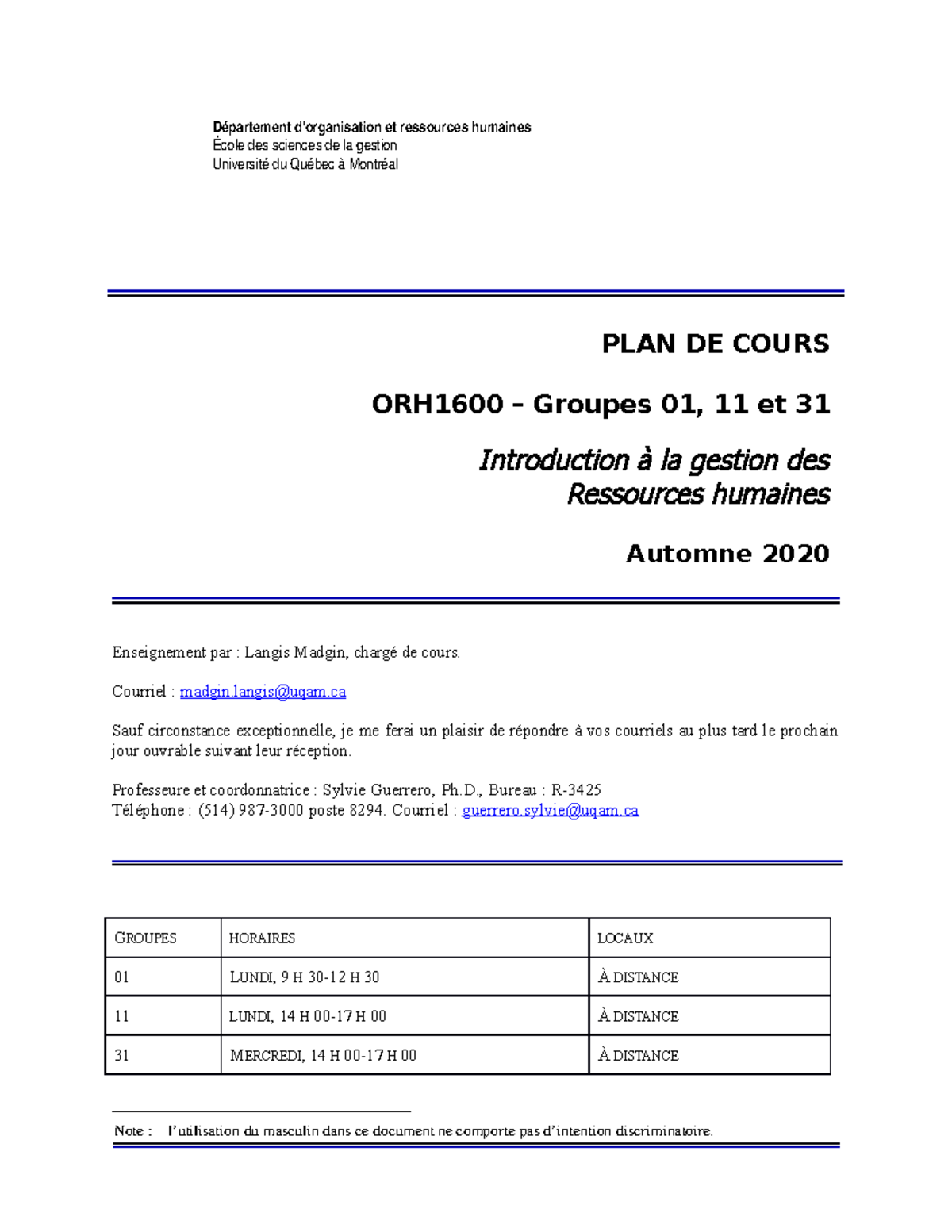 Plan De Cours - PLAN DE COURS ORH1600 – Groupes 01, 11 Et 31 ...