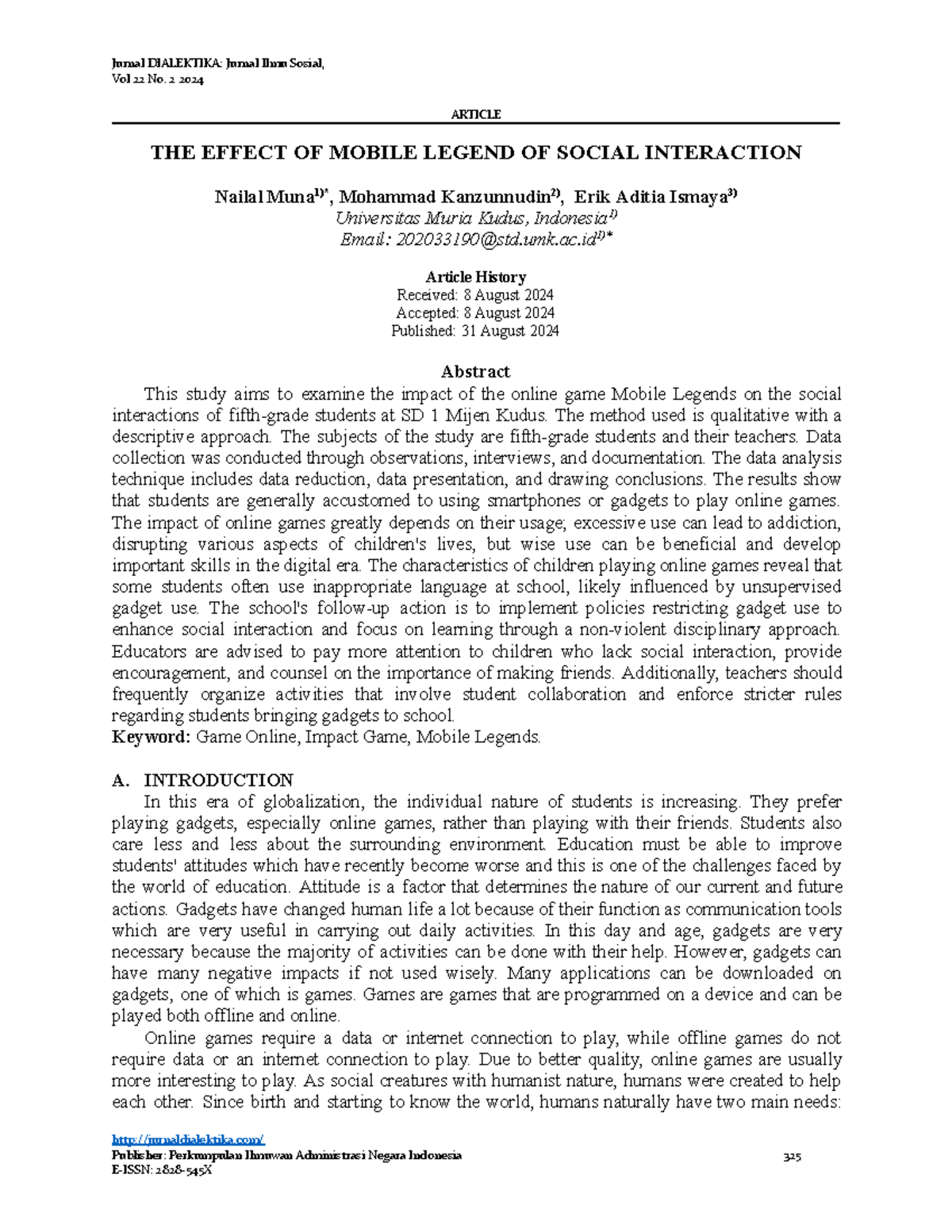 32 325-331 Nailal+Muna THE+ Effect+OF+ Mobile+ Legend+OF+ Social+ ...