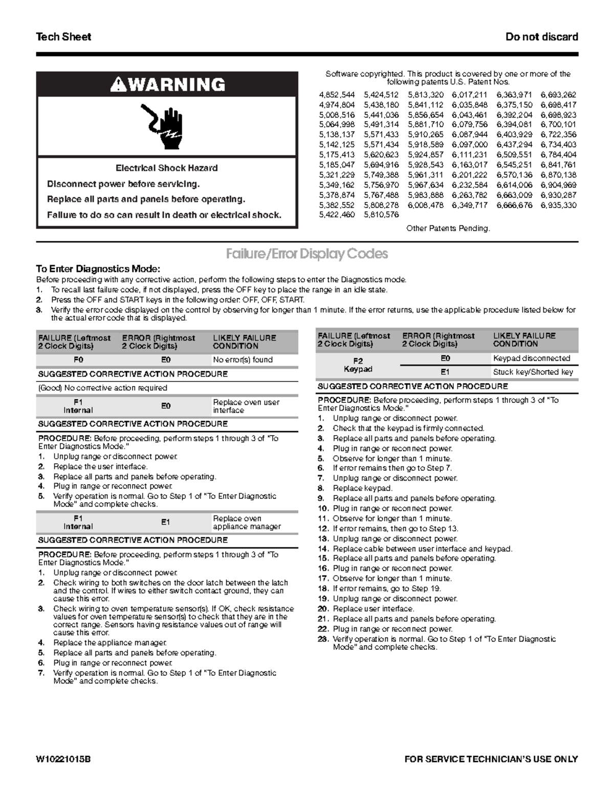 KGSK901SSS03 Tech Sheet W10221015 estufa Hamlet Failure/Error