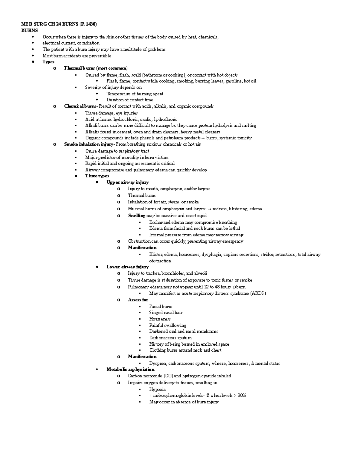 N480 MED SURG CH 24 Burns notes MED SURG CH 24 BURNS (P. 1430) BURNS
