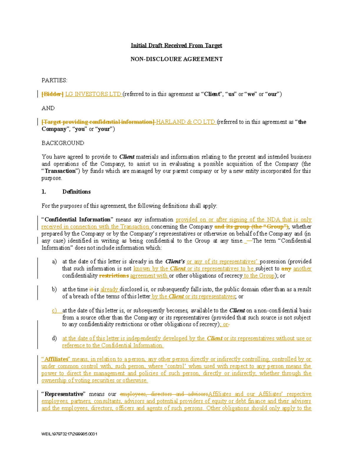 Resource - NDA Draft (recieved from target) - Initial Draft Received ...