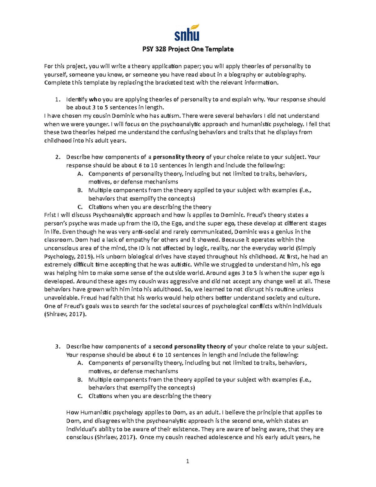 PSY 328 Project One Template - PSY 328 Project One Template For this ...