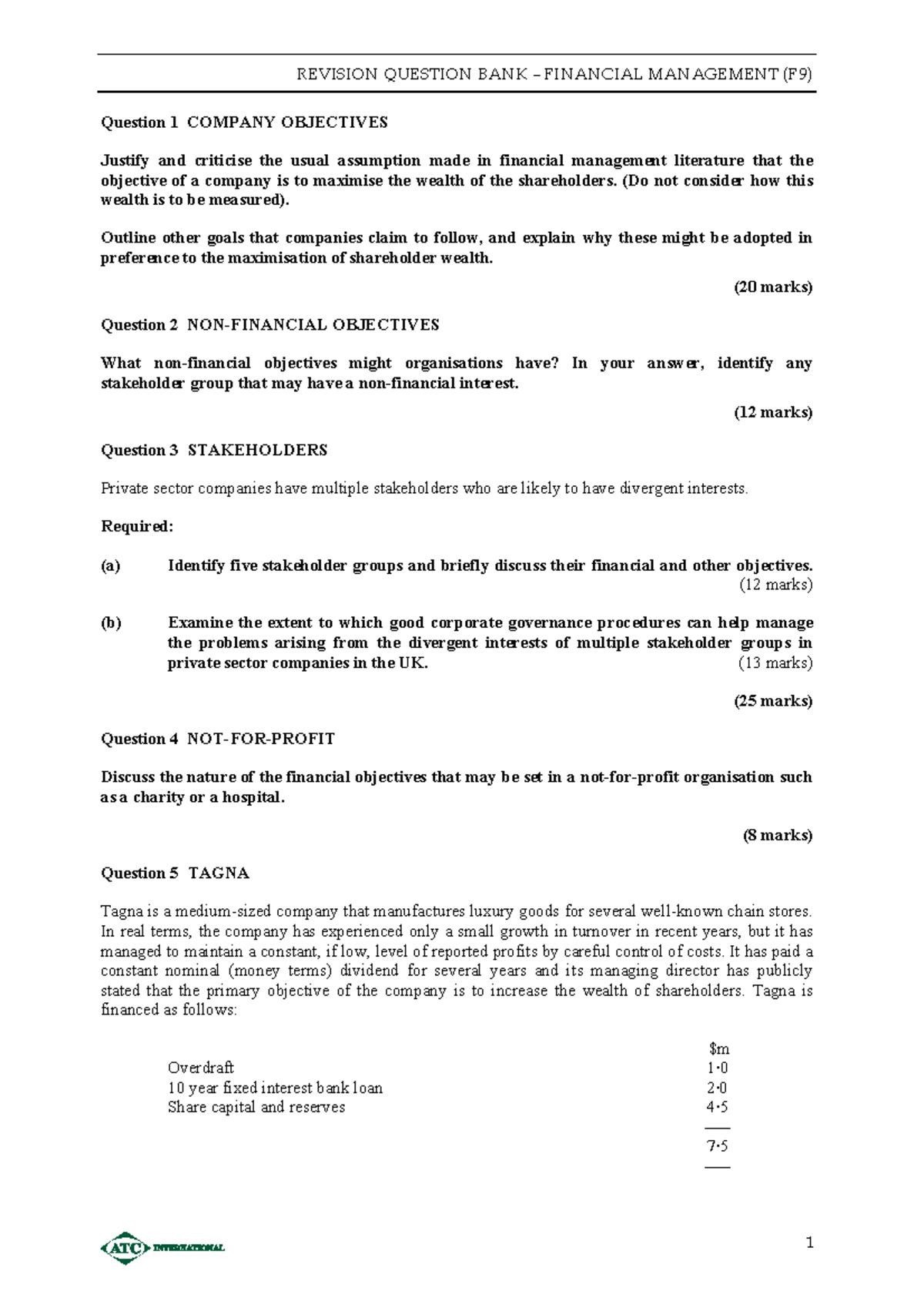 Financial management Paper F9 Revision question bank F 9FMRQBQs d08