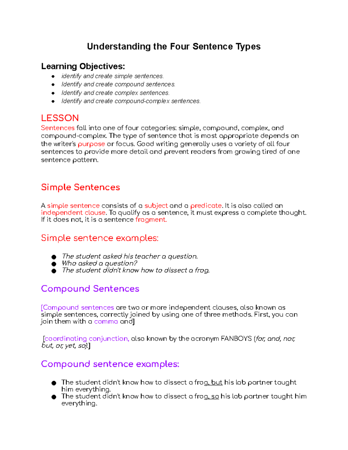 Understanding the Four Sentence Types - Understanding the Four Sentence ...