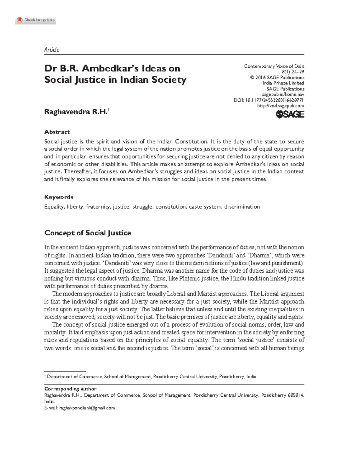Dr B.R. Ambedkar’s Ideas on Social Justice in Indian Society - Article ...
