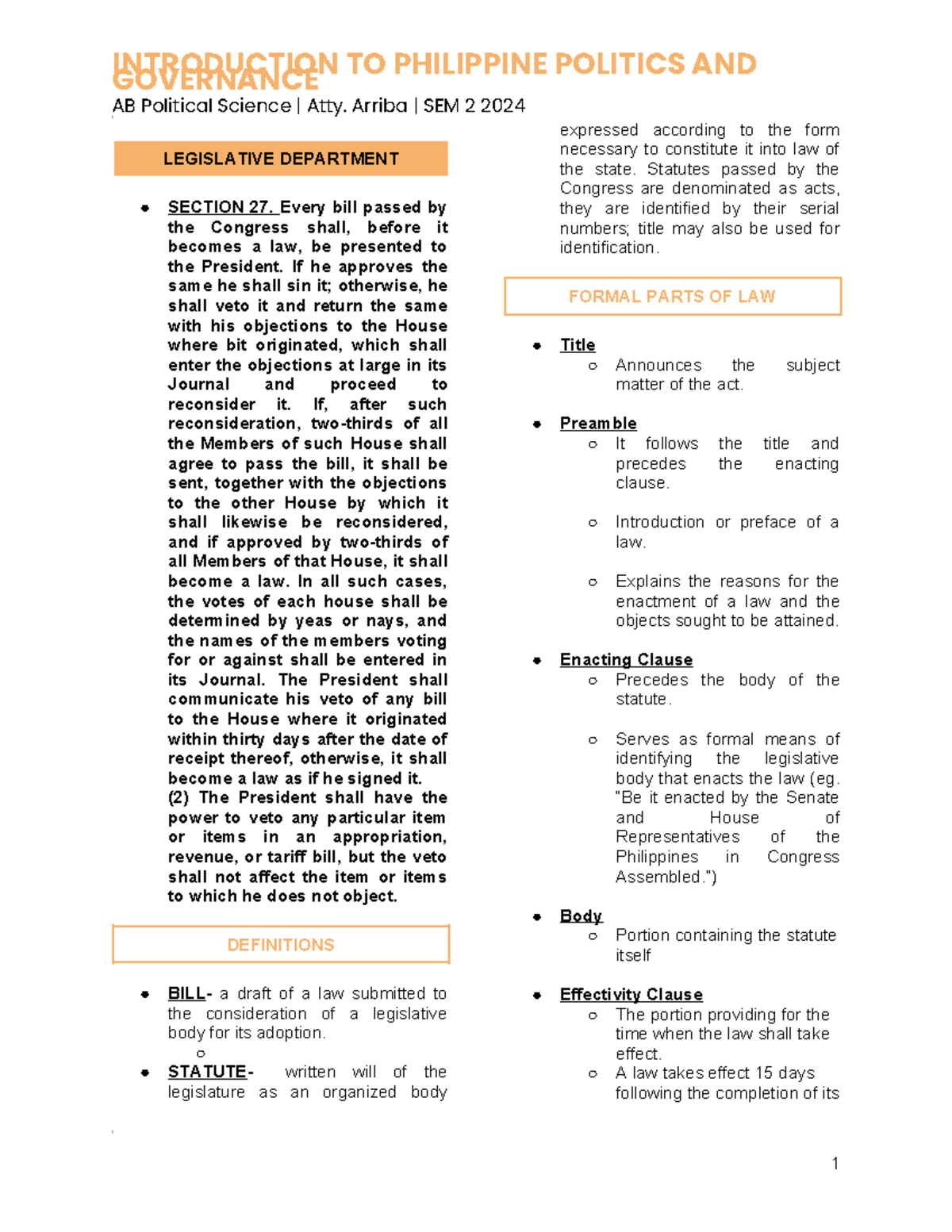 Introduction to Philippine Politics and Governance - GOVERNANCE AB ...