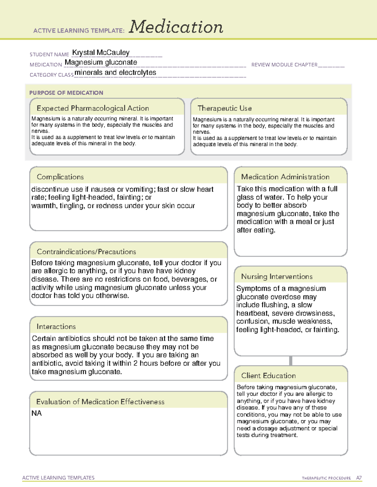 Drug card magnesium k mccauley - ACTIVE LEARNING TEMPLATES THERAPEUTIC ...