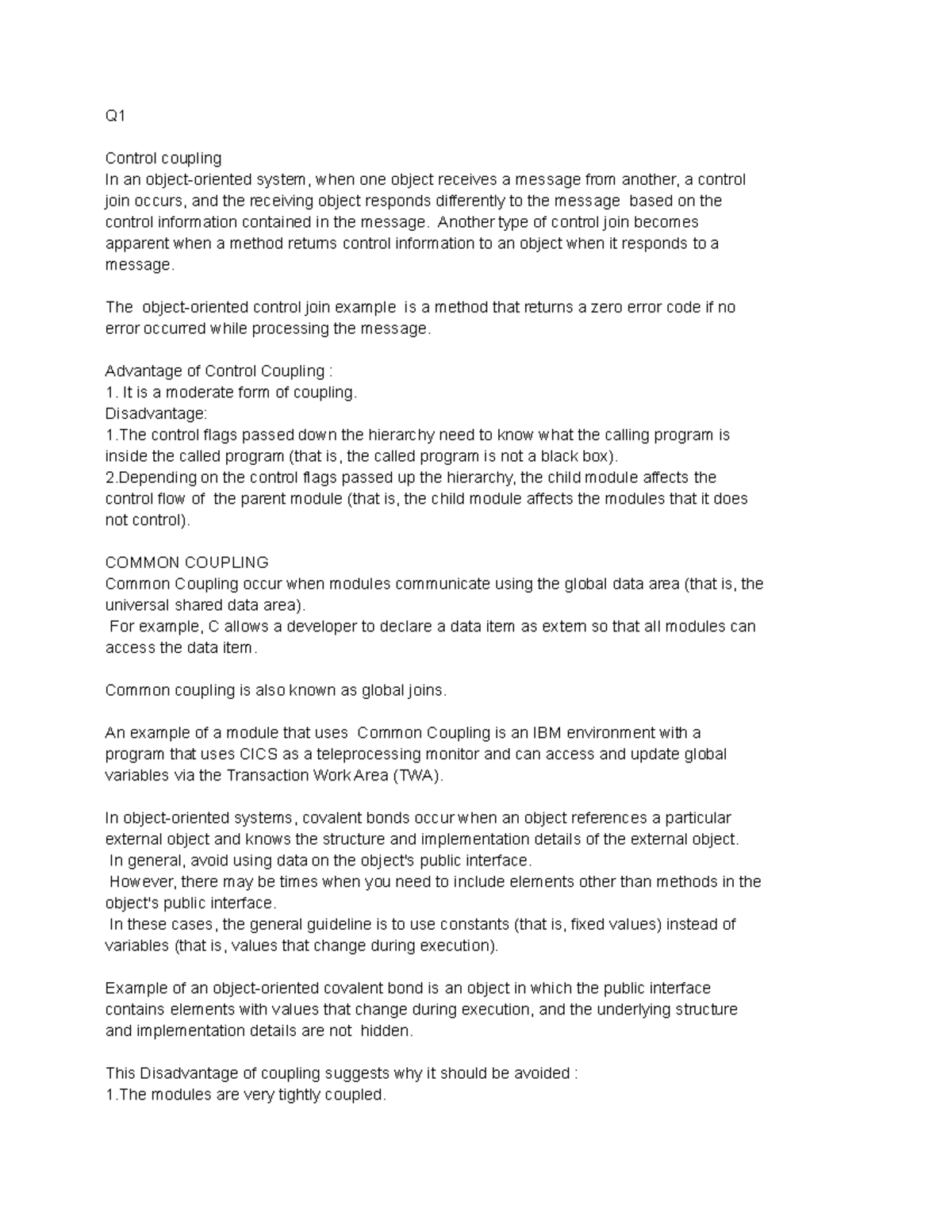 Software Engineering 1 - Q Control coupling In an object-oriented ...