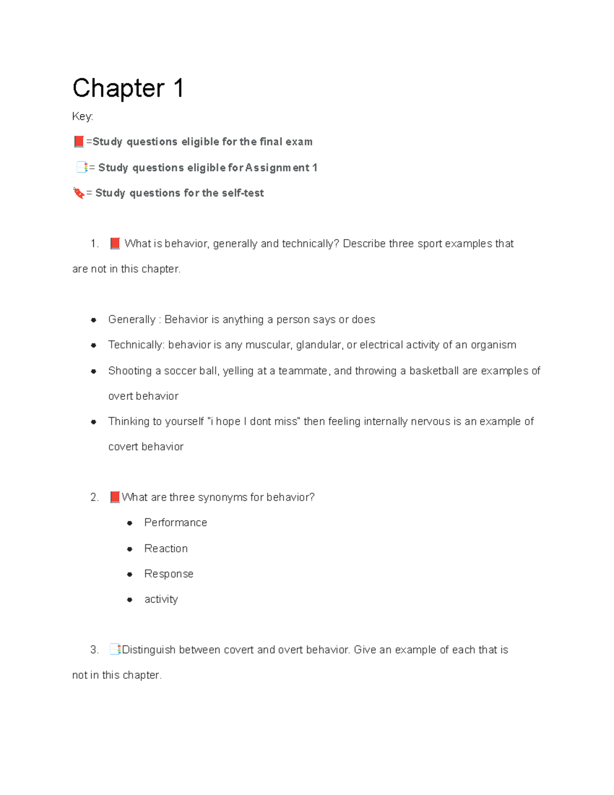 Sport Psychology all Questions and answers - Chapter 1 Key: Ã=Study ...