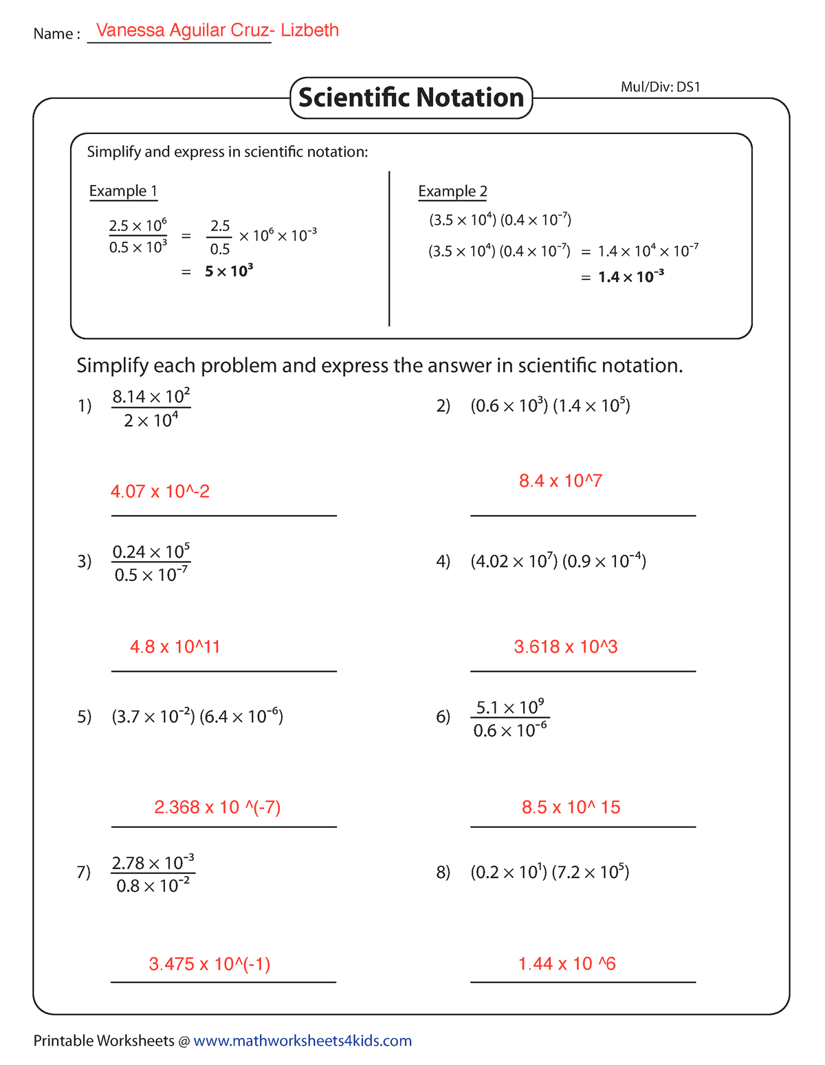 Scientific-notations mul-div-hard1 - Name : Printable Worksheets ...