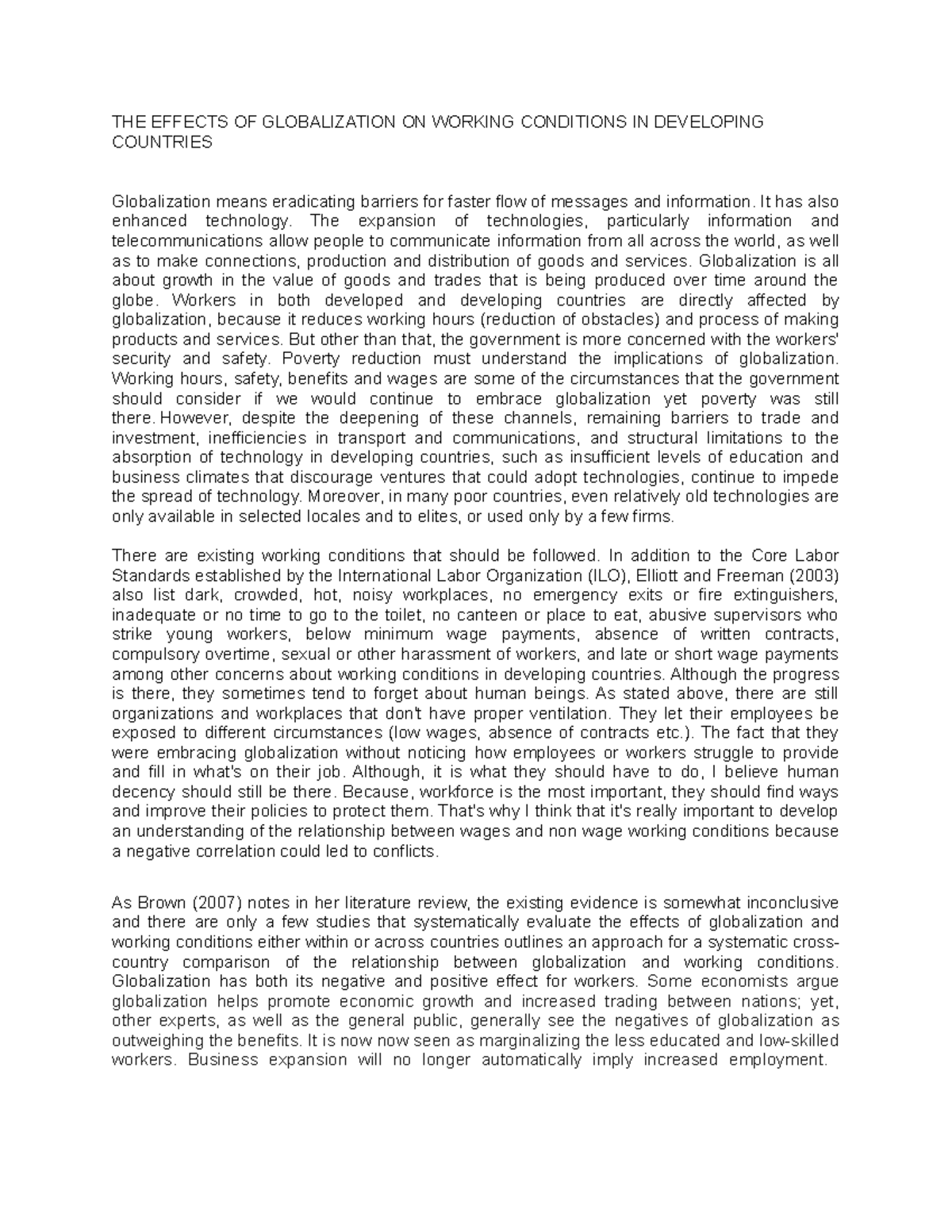 CW Activity 1 - hope it helps - THE EFFECTS OF GLOBALIZATION ON WORKING ...