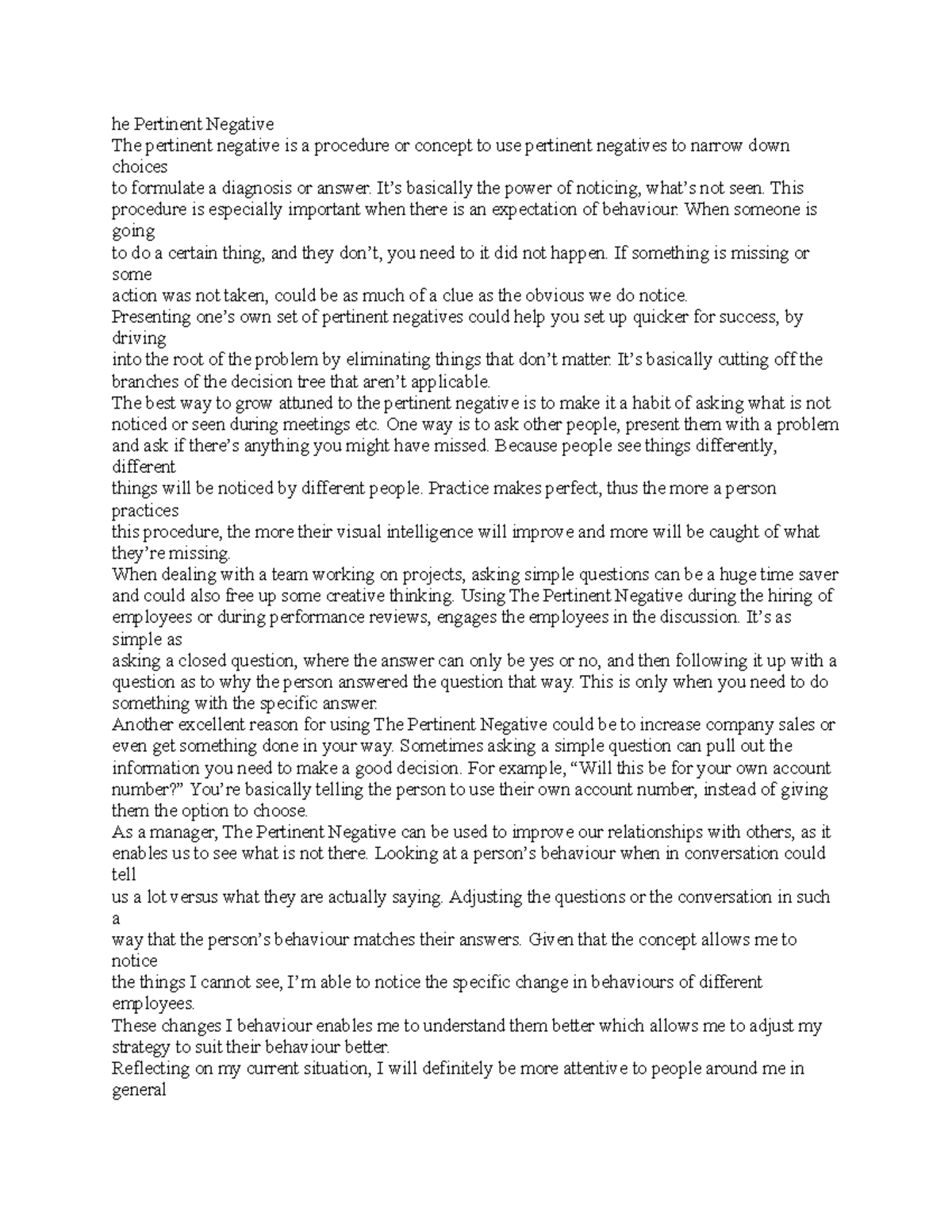 Discussion Assignment Unit 2 MArketing - he Pertinent Negative The ...
