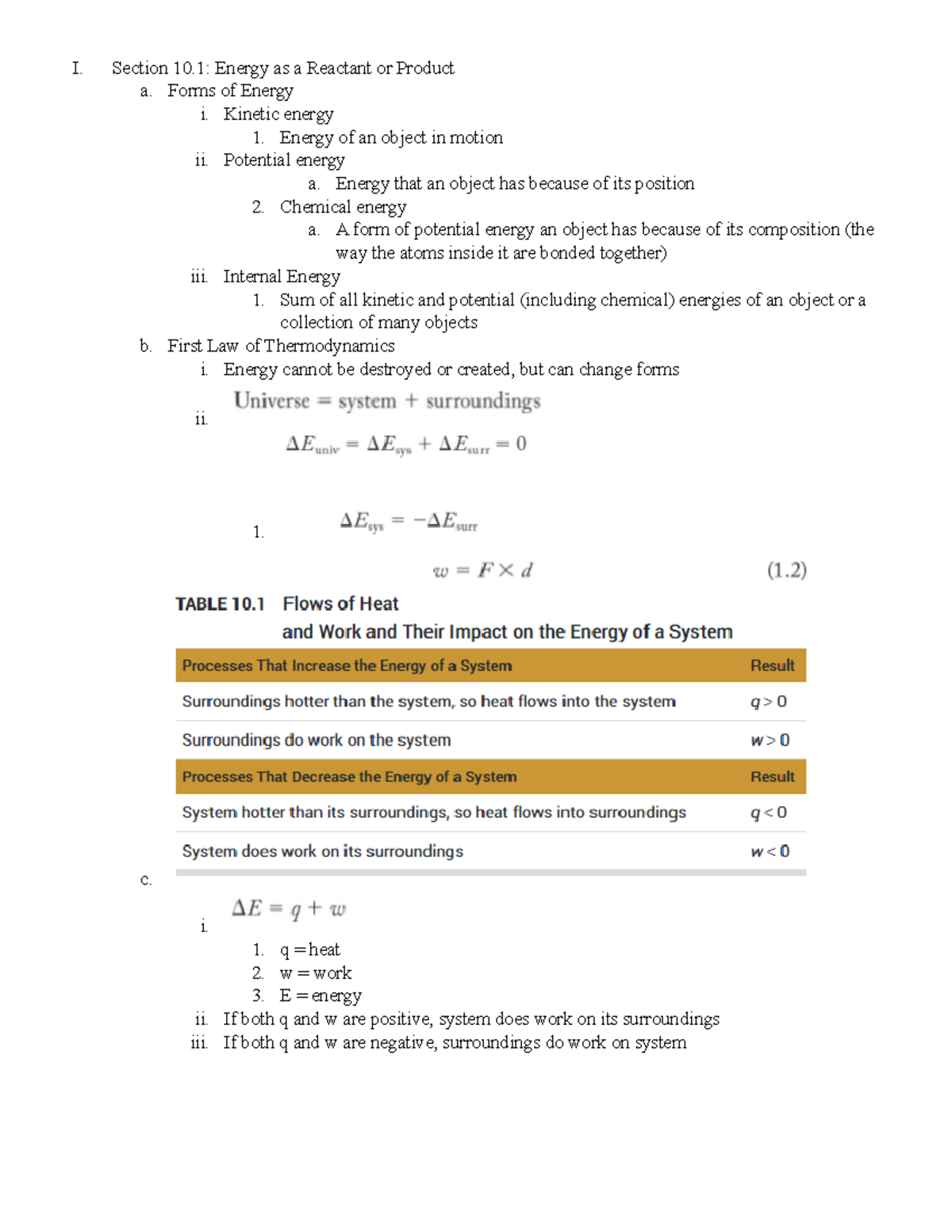 Chapter 10 Notes - I. Section 10: Energy as a Reactant or Product a ...
