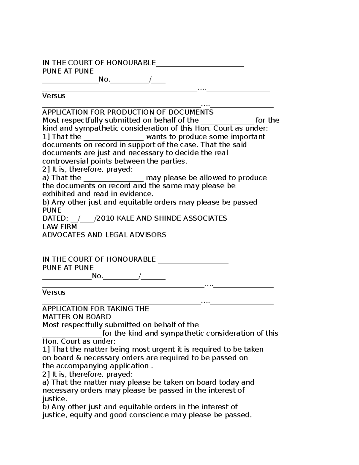 Drafts , pursis prayersetc IN THE COURT OF HONOURABLE