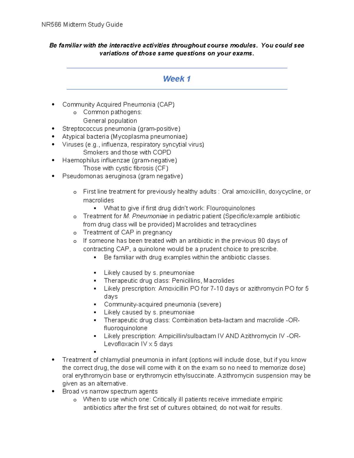 NR566 Midterm Study Guide - Be Familiar With The Interactive Activities ...