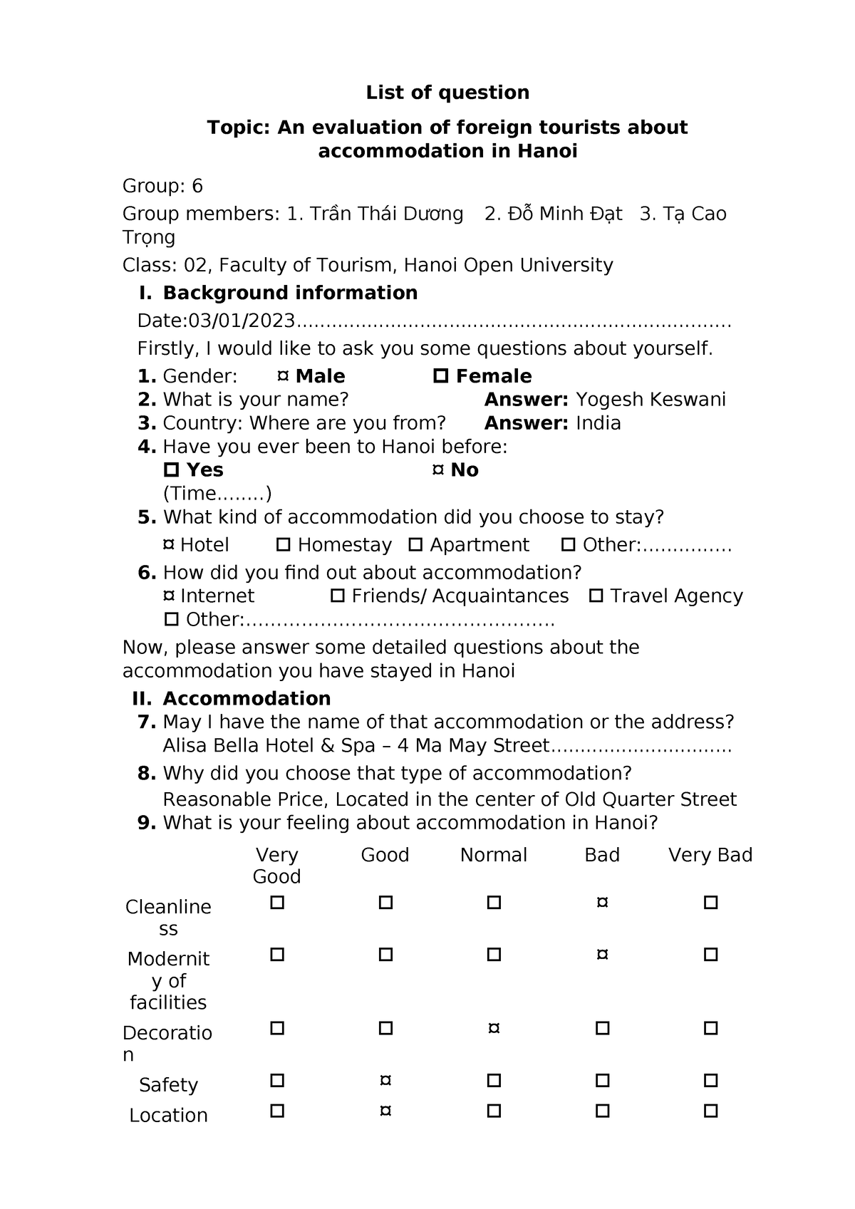 List of question final 1 - List of question Topic: An evaluation of ...