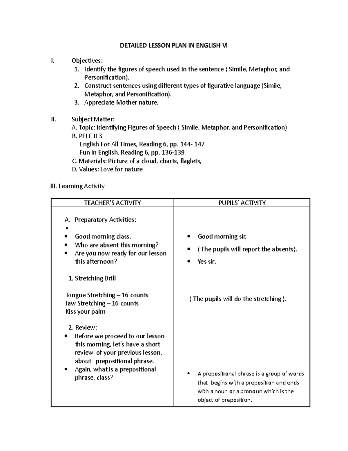 196790151 Detailed Lesson Plan in English VI - DETAILED LESSON PLAN IN ...