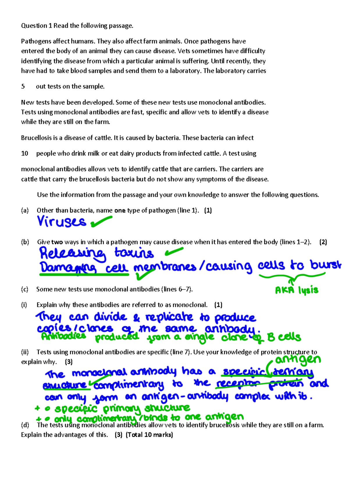 Monoclonal antibodies exam Qs Question 1 Read the following passage