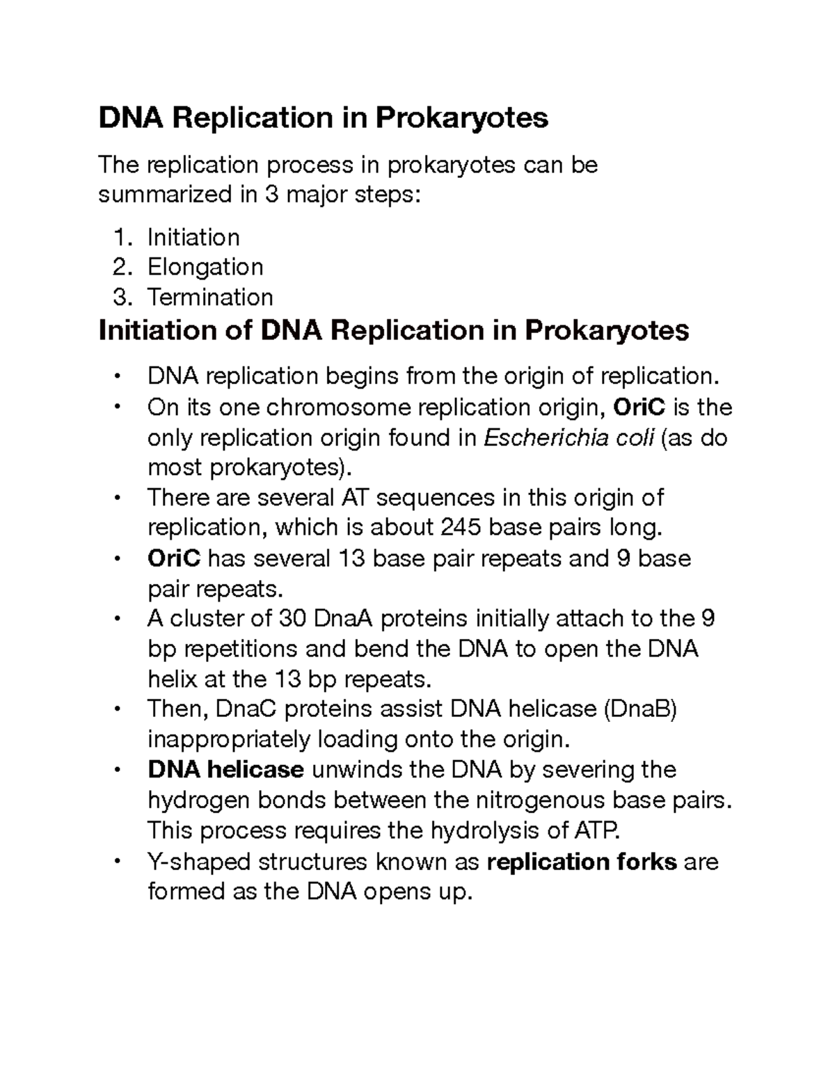Bio 16 - Notes - DNA Replication in Prokaryotes The replication process ...