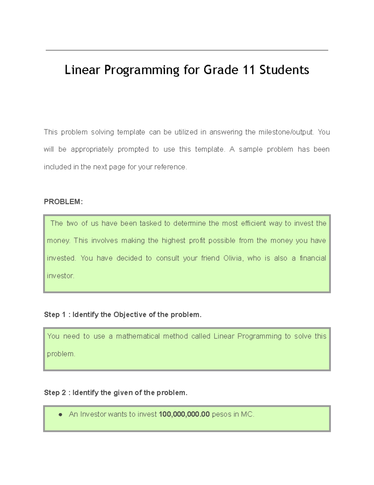 Linear Programming for Grade 7 Students - Linear Programming for Grade ...