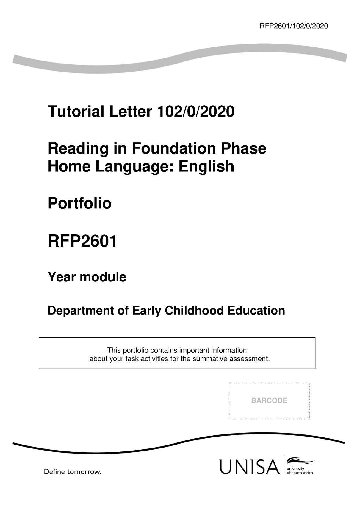 RFP2601 102 0 2020 B - TUTORIALS - RFP2601/102/0/ Tutorial Letter 102/0 ...