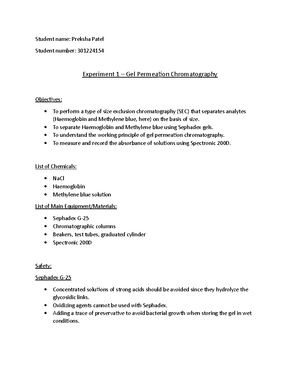 Experiment 2 Lab Report Final - 1 BIOCHEMISTRY I (CH-222) FINAL ...