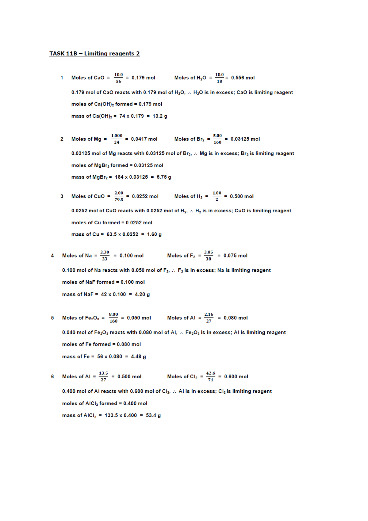 Limiting Reagents Answers - HI1002 - Studocu