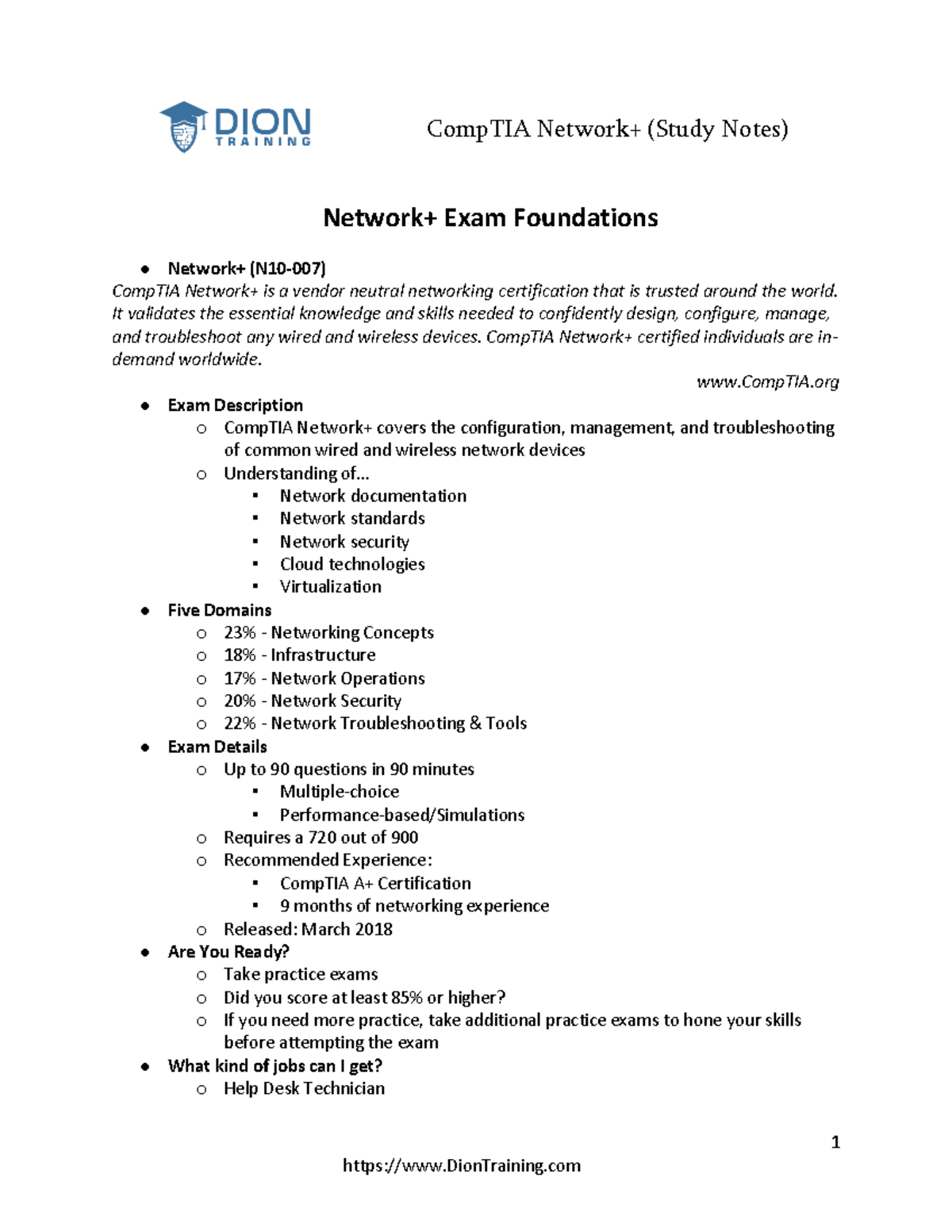 Comp TIA+Network++(Notes) - 1 Network+ Exam Foundations Network+ (N10 ...