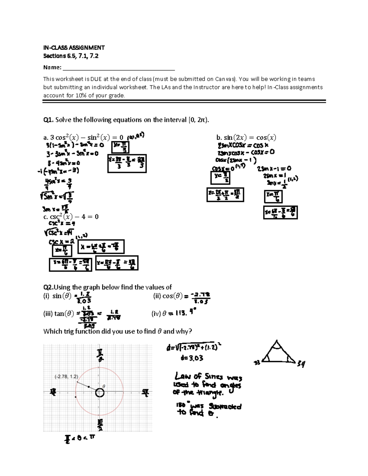 In-Class+Week+12 - N/a - IN-CLASS ASSIGNMENT Sections 6. 5 , 7. 1 , 7 ...