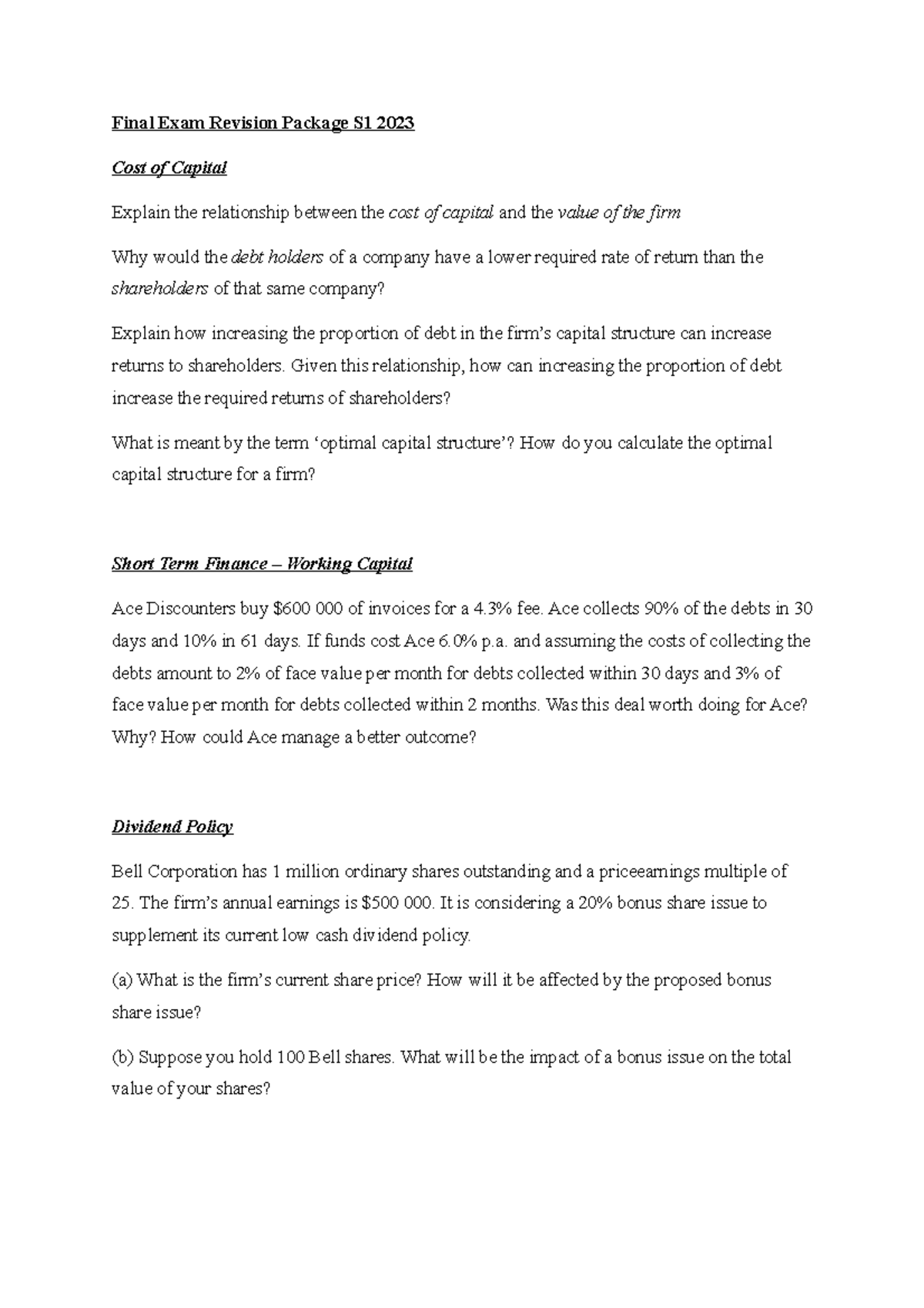 AF208 Revision Package S1 2023 - Final Exam Revision Package S1 2023 ...